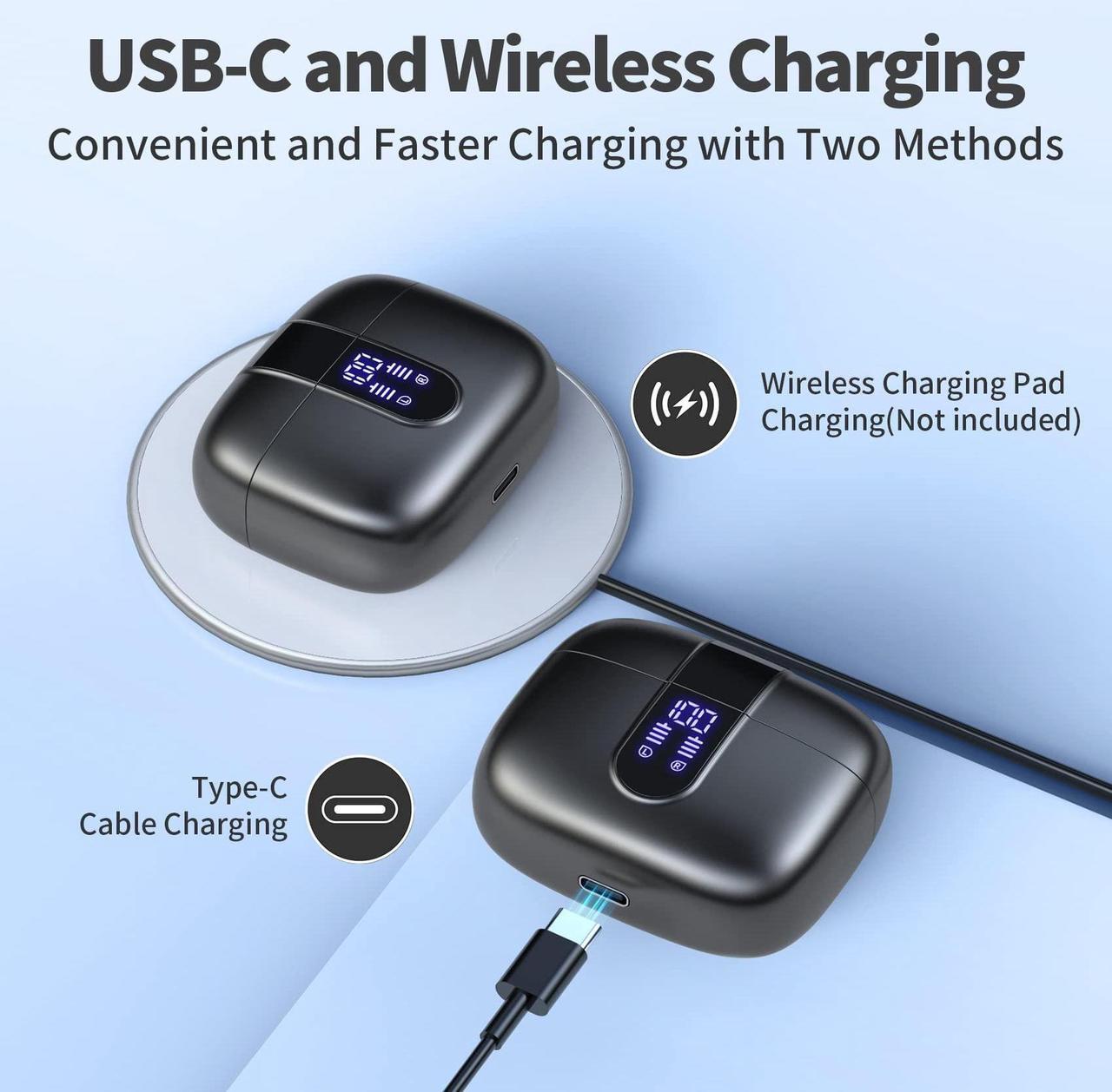Alt view image 3 of 5 - TAGRY 2 Sets X08 Purple and Black Bluetooth Headphones True Wireless Earbuds 60H Playback Ear Buds with Wireless Charging Case in-Ear Earbuds with Mic