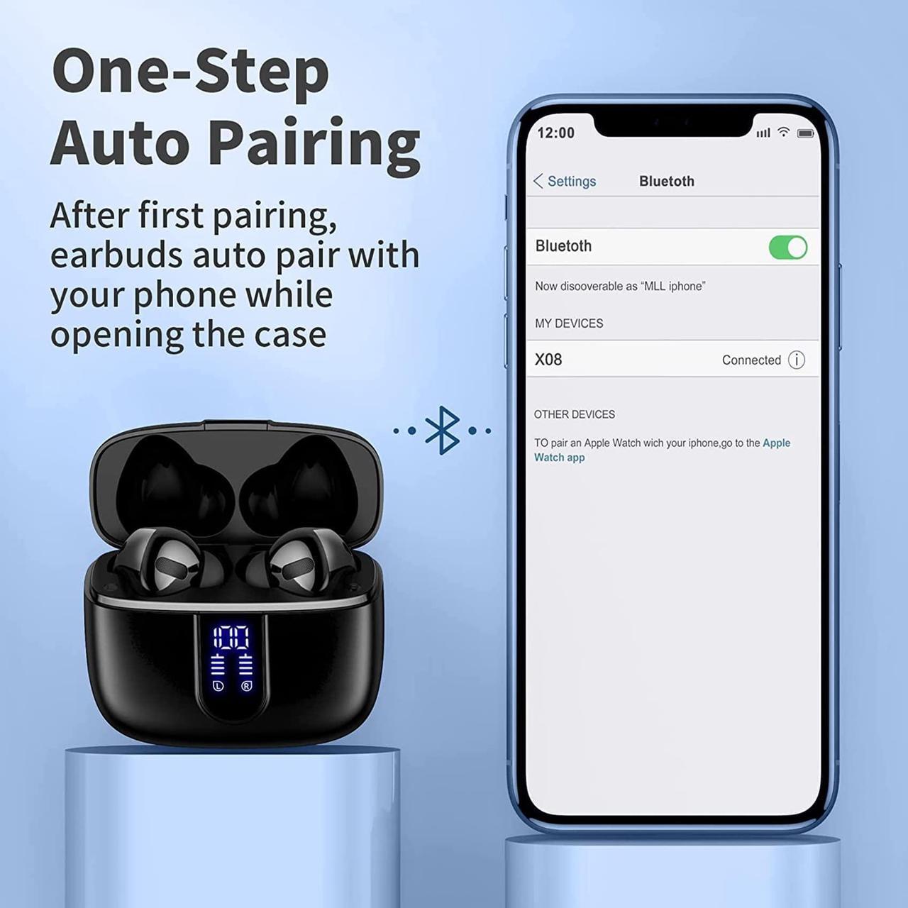 Alt view image 5 of 5 - TAGRY 2 Sets X08 Purple and Black Bluetooth Headphones True Wireless Earbuds 60H Playback Ear Buds with Wireless Charging Case in-Ear Earbuds with Mic