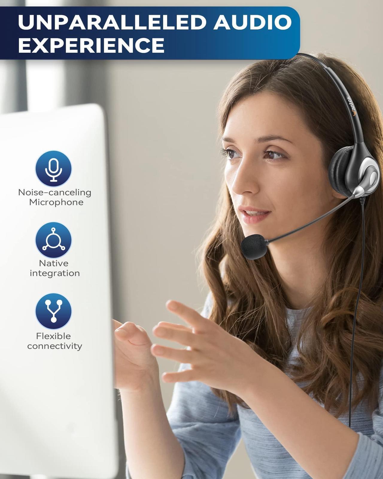 Alt view image 2 of 5 - Wantek Corded USB Headsets Mono with Noise Cancelling Mic and in-line Controls, UC Business Headset for Skype, SoftPhone, Call Center, Crystal Clear Chat, Super Lightweight, Ultra Comfort (UC600)
