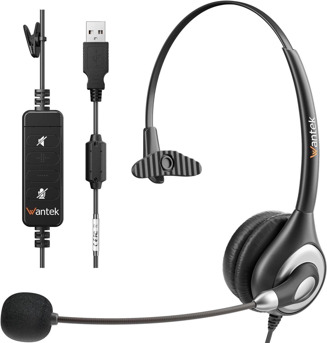 Main image of Wantek Corded USB Headsets Mono with Noise Cancelling Mic and in-line Controls, UC Business Headset for Skype, SoftPhone, Call Center, Crystal Clear Chat, Super Lightweight, Ultra Comfort (UC600)