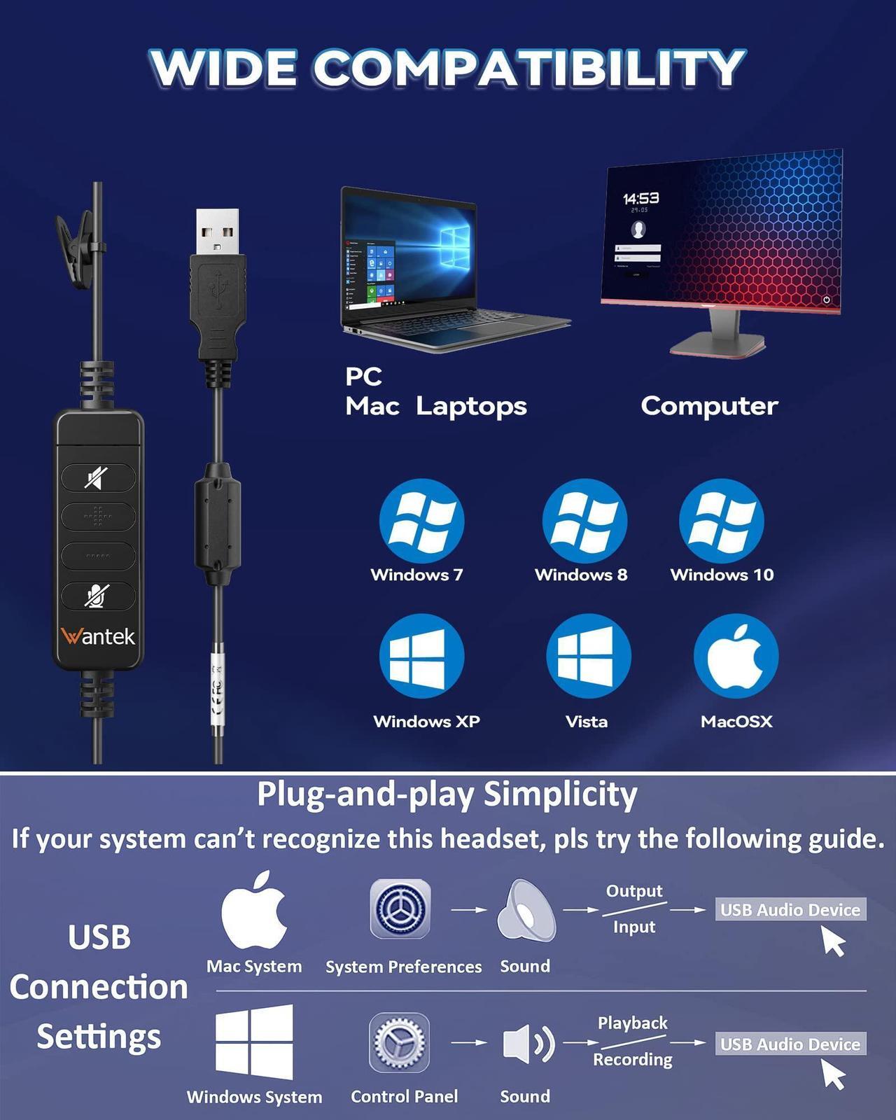 Alt view image 4 of 5 - Wantek Corded USB Headsets Mono with Noise Cancelling Mic and in-line Controls, UC Business Headset for Skype, SoftPhone, Call Center, Crystal Clear Chat, Super Lightweight, Ultra Comfort (UC600)