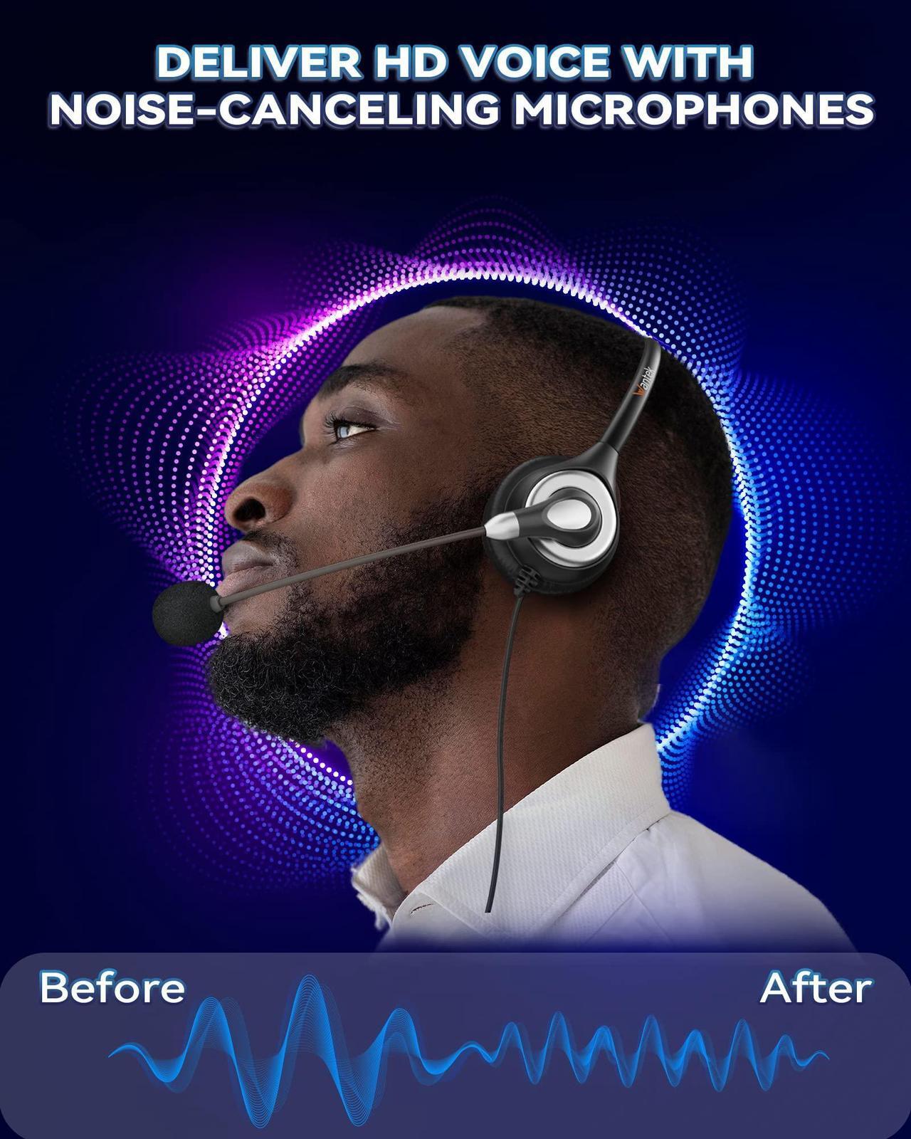 Alt view image 3 of 5 - Wantek Corded USB Headsets Mono with Noise Cancelling Mic and in-line Controls, UC Business Headset for Skype, SoftPhone, Call Center, Crystal Clear Chat, Super Lightweight, Ultra Comfort (UC600)