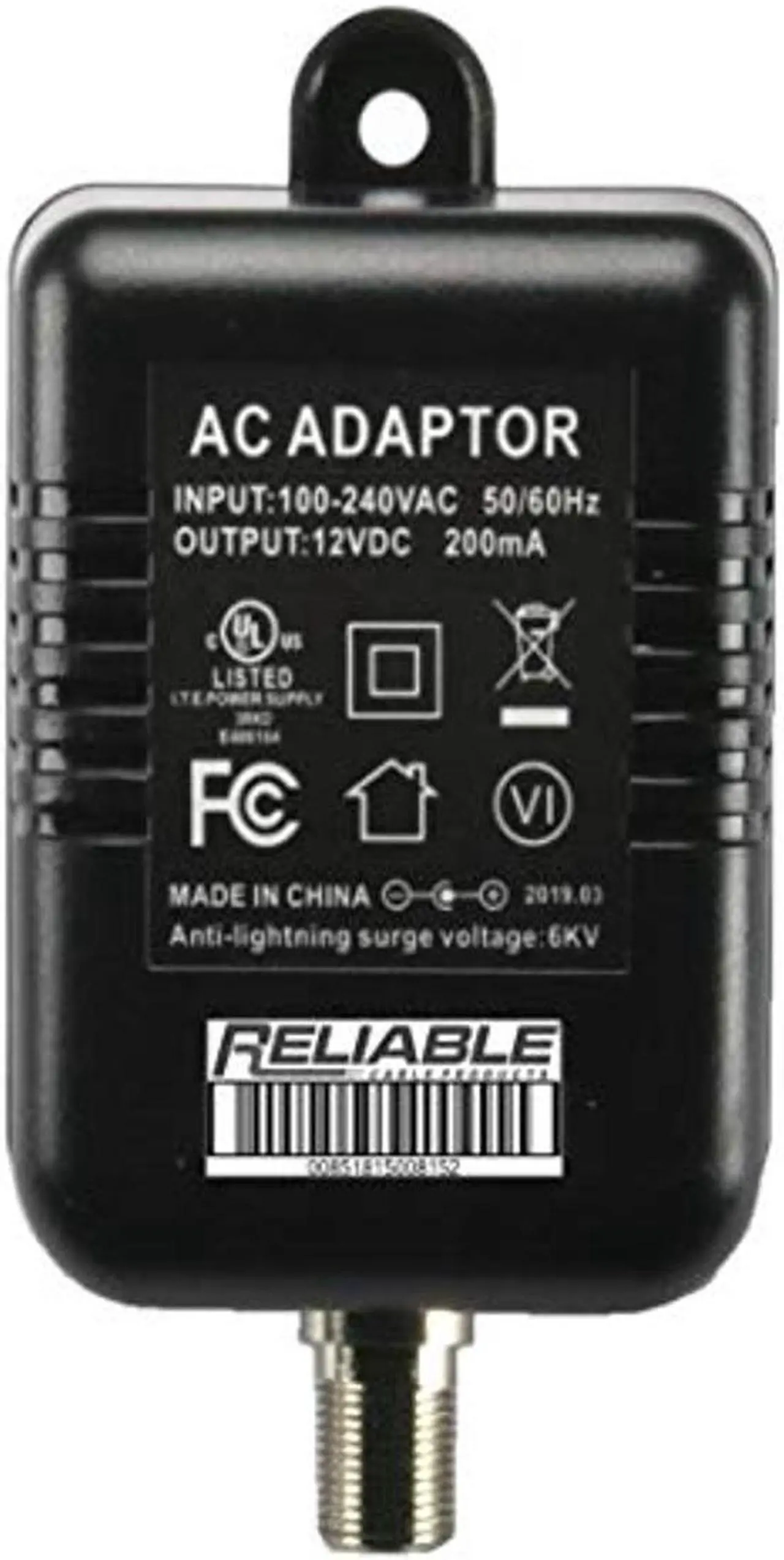 Alt view image 2 of 2 - Reliable Cable Power Supply, High Efficiency OEM Replacement Wall Mount Coax Coaxial Power Adapter for CATV Drop Amplifiers 12V 200mA (0.2A) with F-Type Connection, DoE Level VI Rated