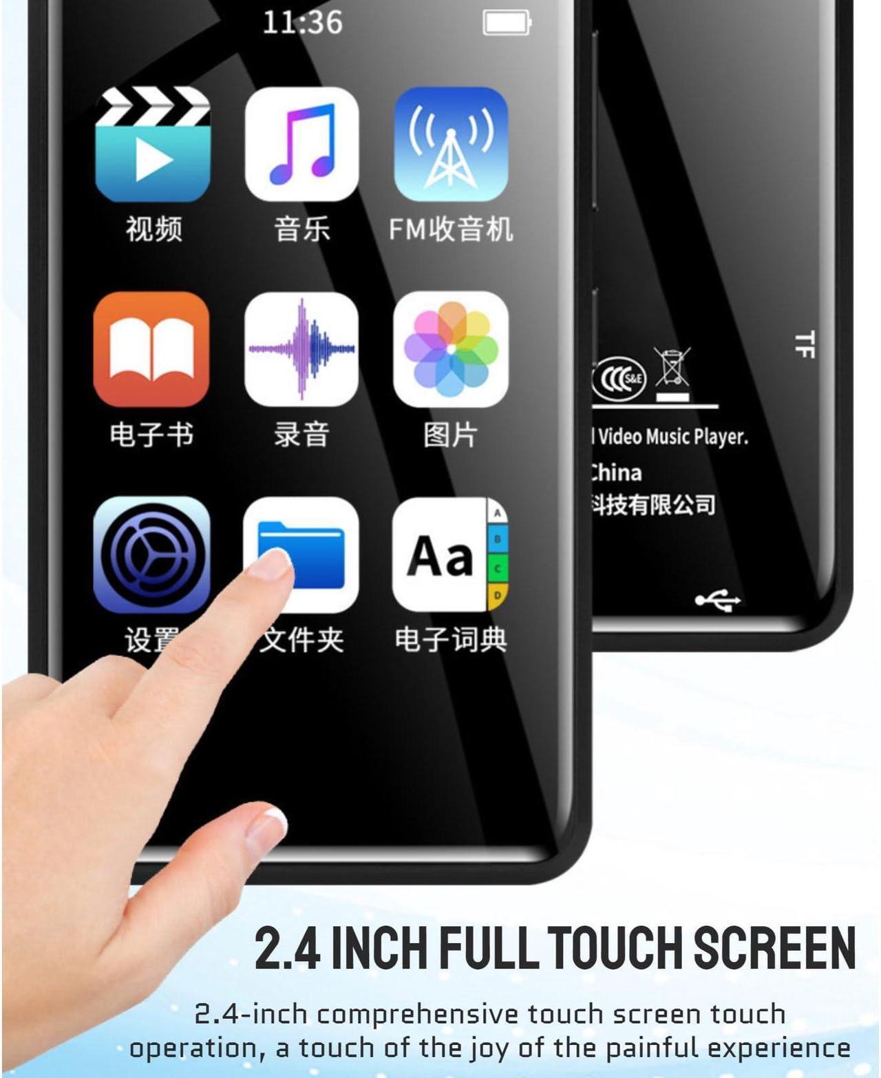 Alt view image 4 of 5 - Mp3 Player with Bluetooth, 2.4 HD Full, Portable HiFi Sound Walkman Digital Music Player with FM Electronic Book Function, Mini Portable Music Player (4+32GB (Memory Card))