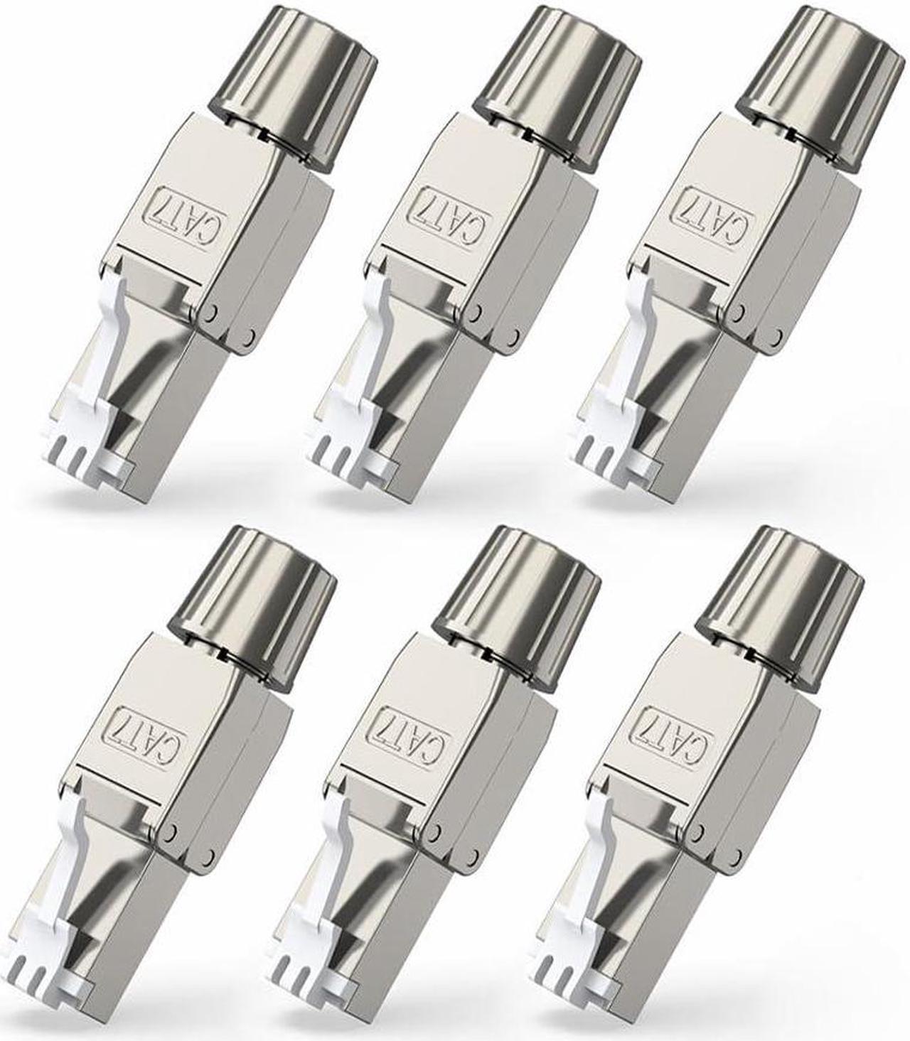 Main image of ZOERAX Cat7 Cat6A RJ45 Connector 6-Pack, Tool-Free Zinc Alloy Shielded Ethernet Termination Plugs for Cat7 up to 23AWG Solid Bulk S/FTP Ethernet Cable