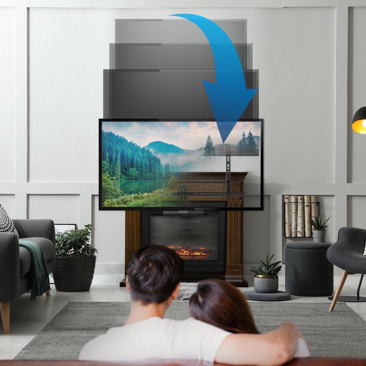 Alt view image 2 of 5 - Mount-It! Fireplace Mantel TV Wall Mount, above Fireplace Drop Down TV Mount, Pull Down TV Mantle Mount with Spring Assist, TV Sizes 65-85 inches with VESA from 100x100 to 800x500, max 110 lb Weight