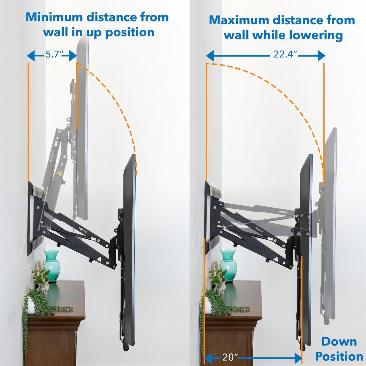 Alt view image 5 of 5 - Mount-It! Fireplace Mantel TV Wall Mount, above Fireplace Drop Down TV Mount, Pull Down TV Mantle Mount with Spring Assist, TV Sizes 65-85 inches with VESA from 100x100 to 800x500, max 110 lb Weight