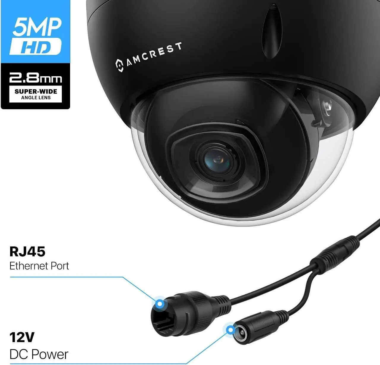 Alt view image 5 of 5 - Amcrest 2-Pack 5MP POE Camera, Outdoor Vandal Dome Security POE IP Camera, 5-Megapixel, 98ft NightVision, 2.8mm Lens, IP67, IK10 Resistance, MicroSD 256GB (Sold Separately) (IP5M-D1188EB-28MM)