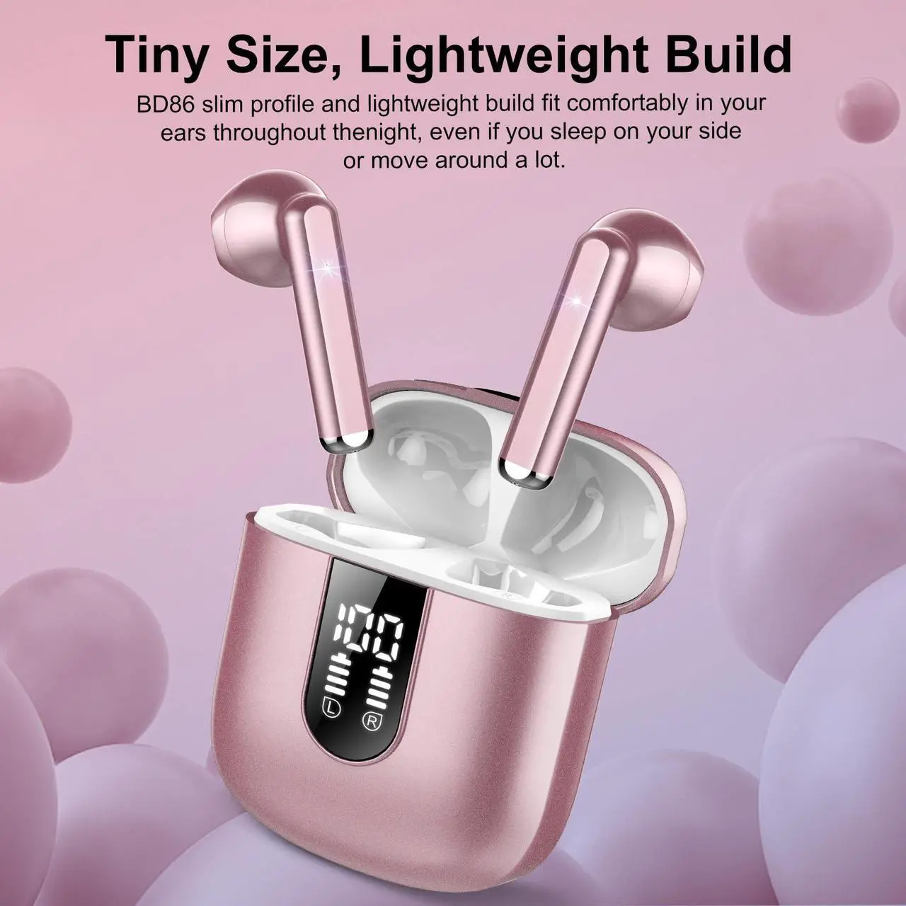 Alt view image 5 of 5 - Jesebang Wireless Earbuds, 2024 Bluetooth 5.3 Headphones, Stereo Earphones with ENC Mic, Wireless Headphones in Ear Earbuds with Dual LED Display, 30H Playtime, Gym IP7 Waterproof, Rose Gold