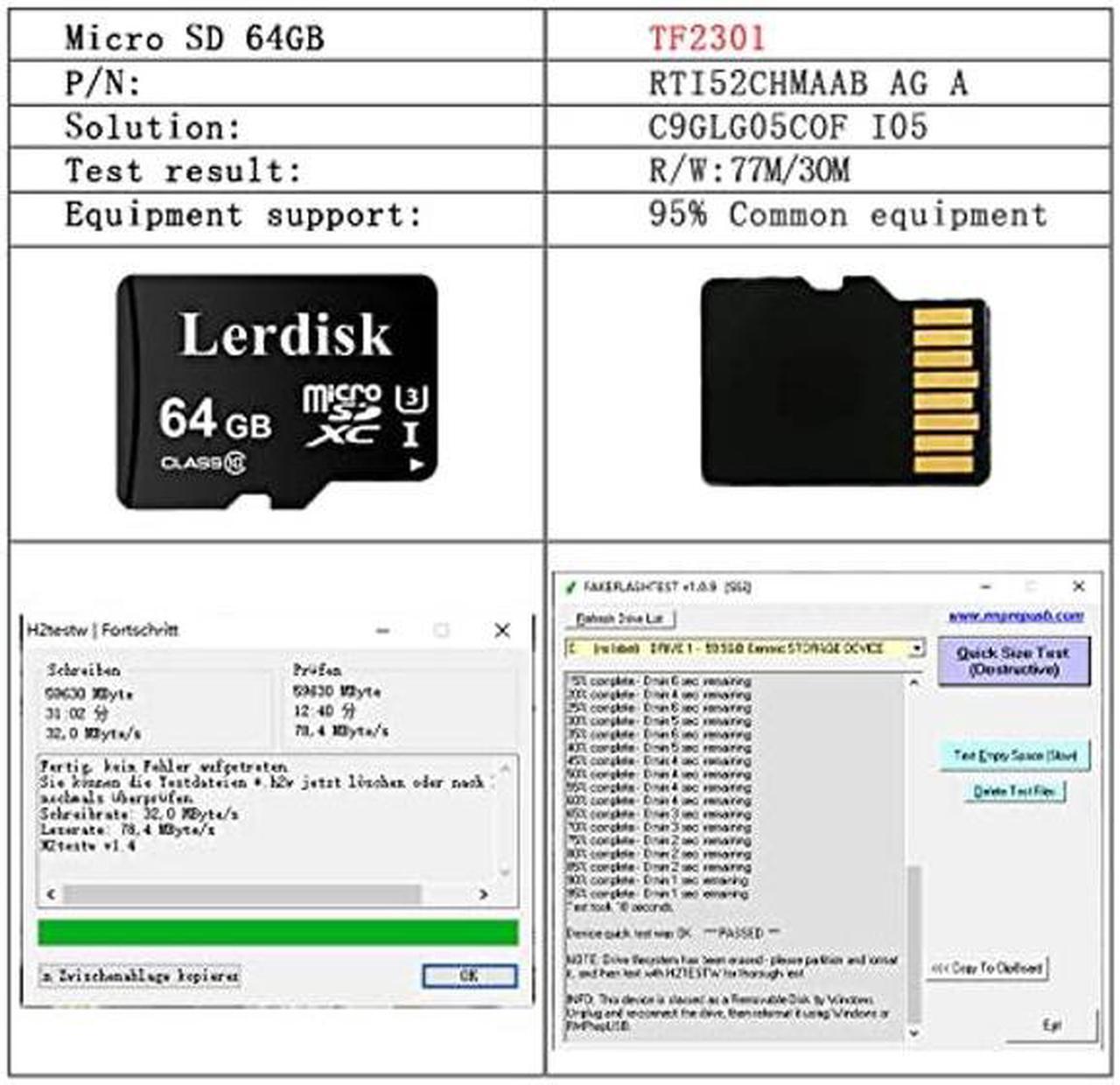 Alt view image 4 of 5 - Lerdisk Factory Wholesale Micro SD Card 64GB U3 Pack of 6 in Bulk MicroSDXC UHS-I C10 with SD Adapter Produced by Authorized Licencee(64GBX6)