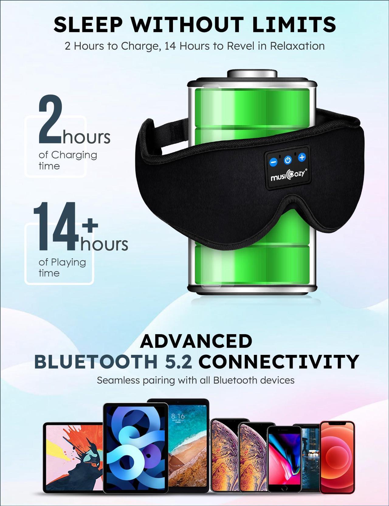 Alt view image 3 of 5 - MUSICOZY Sleep Headphones Bluetooth 5.2 Headband Sleeping Headphones Sleep Eye Mask, Wireless Music Earbuds Earphones for Side Sleepers Men Women Air Travel Cool Tech Gadgets Unique Gifts