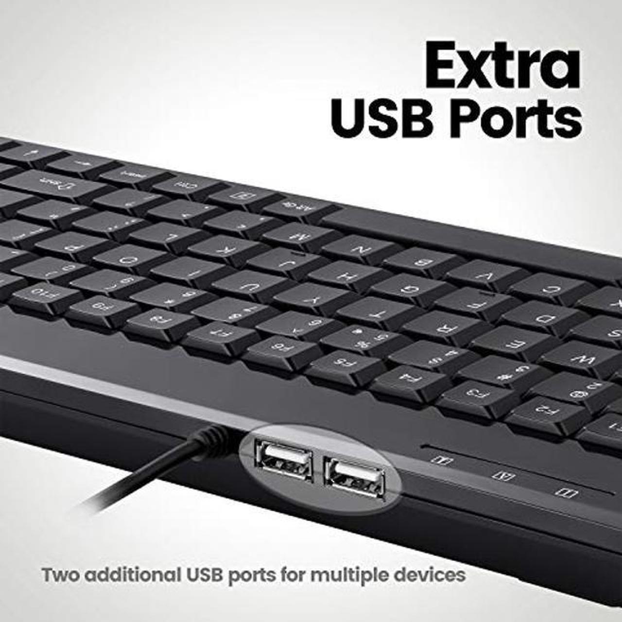 Alt view image 2 of 5 - Perixx PERIBOARD-409H Wired USB Mini Keyboard with 2 USB Hubs, Black, US English Layout