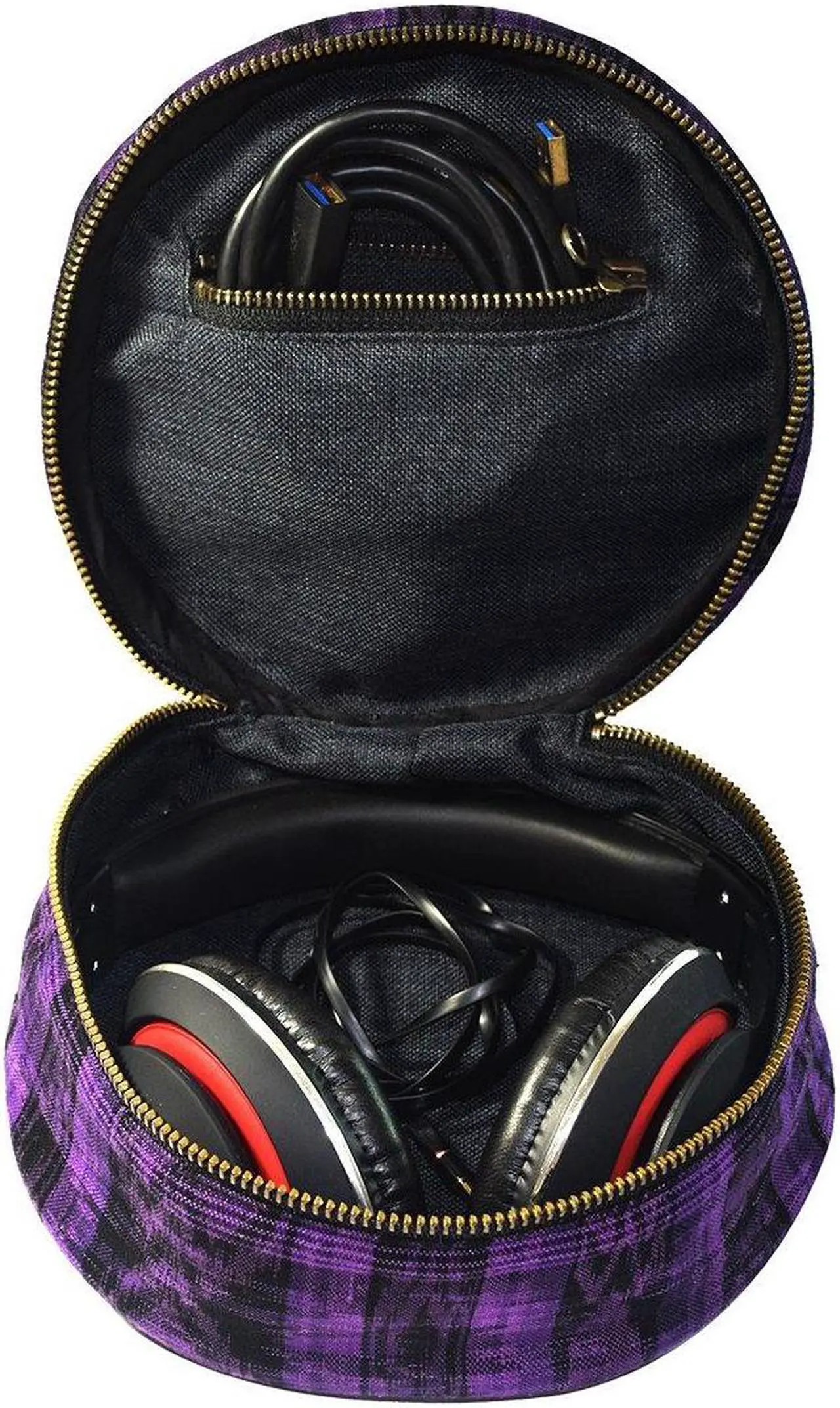 Main image of Headphone Case by Santa Playa, Portable Carry Storage Bag in Native Típico Design w/Leather Accents Offering Protection & Style :: Tropical Orchid