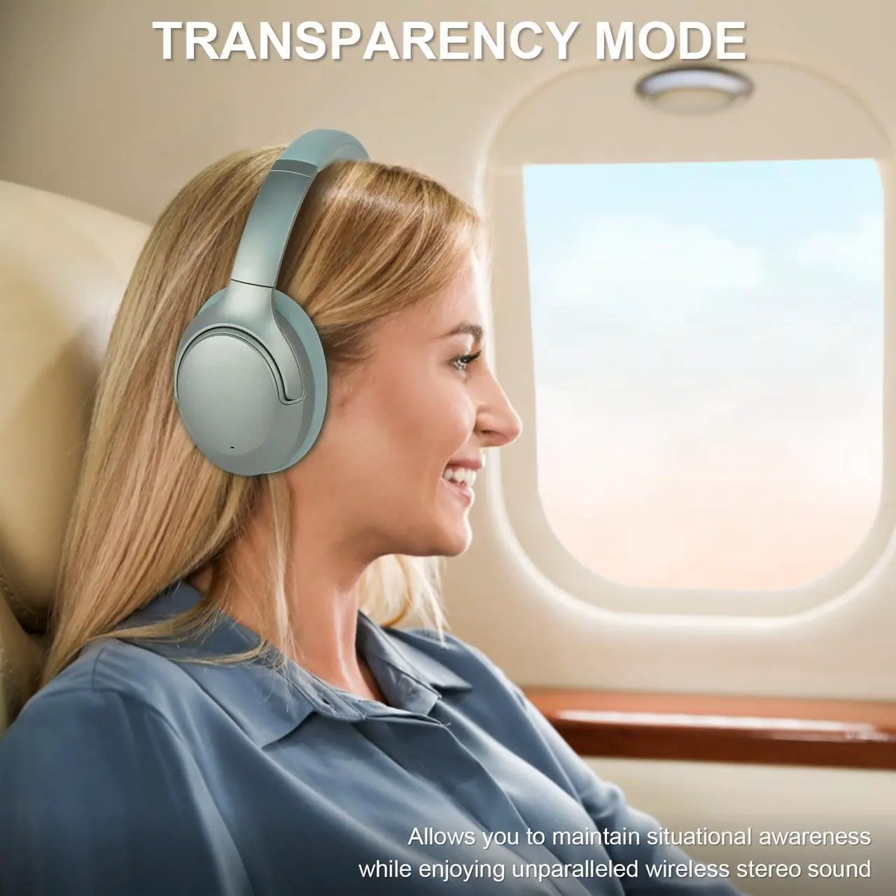 Alt view image 3 of 5 - T-fun NC50 Hybrid Active Noise Cancelling Headphones Wireless Bluetooth 5.3, Foldable Over Ear Headphones, Custom EQ via App, 65 Hours Playtime, Low Latency Game Mode, Multipoint Connection