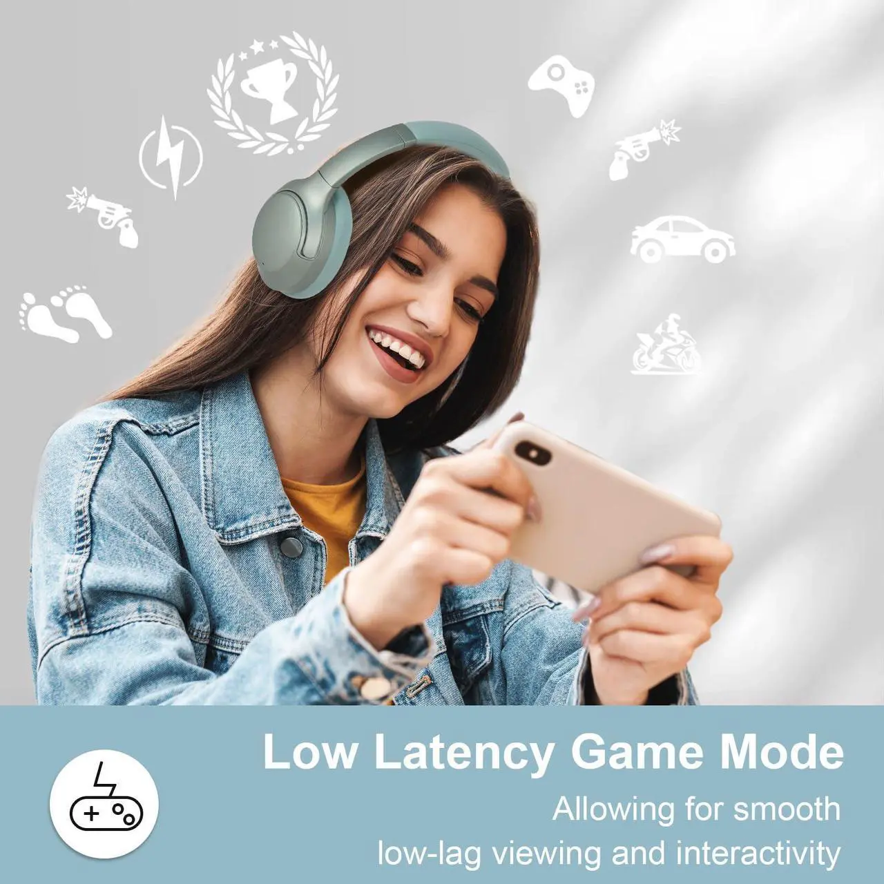 Alt view image 4 of 5 - T-fun NC50 Hybrid Active Noise Cancelling Headphones Wireless Bluetooth 5.3, Foldable Over Ear Headphones, Custom EQ via App, 65 Hours Playtime, Low Latency Game Mode, Multipoint Connection