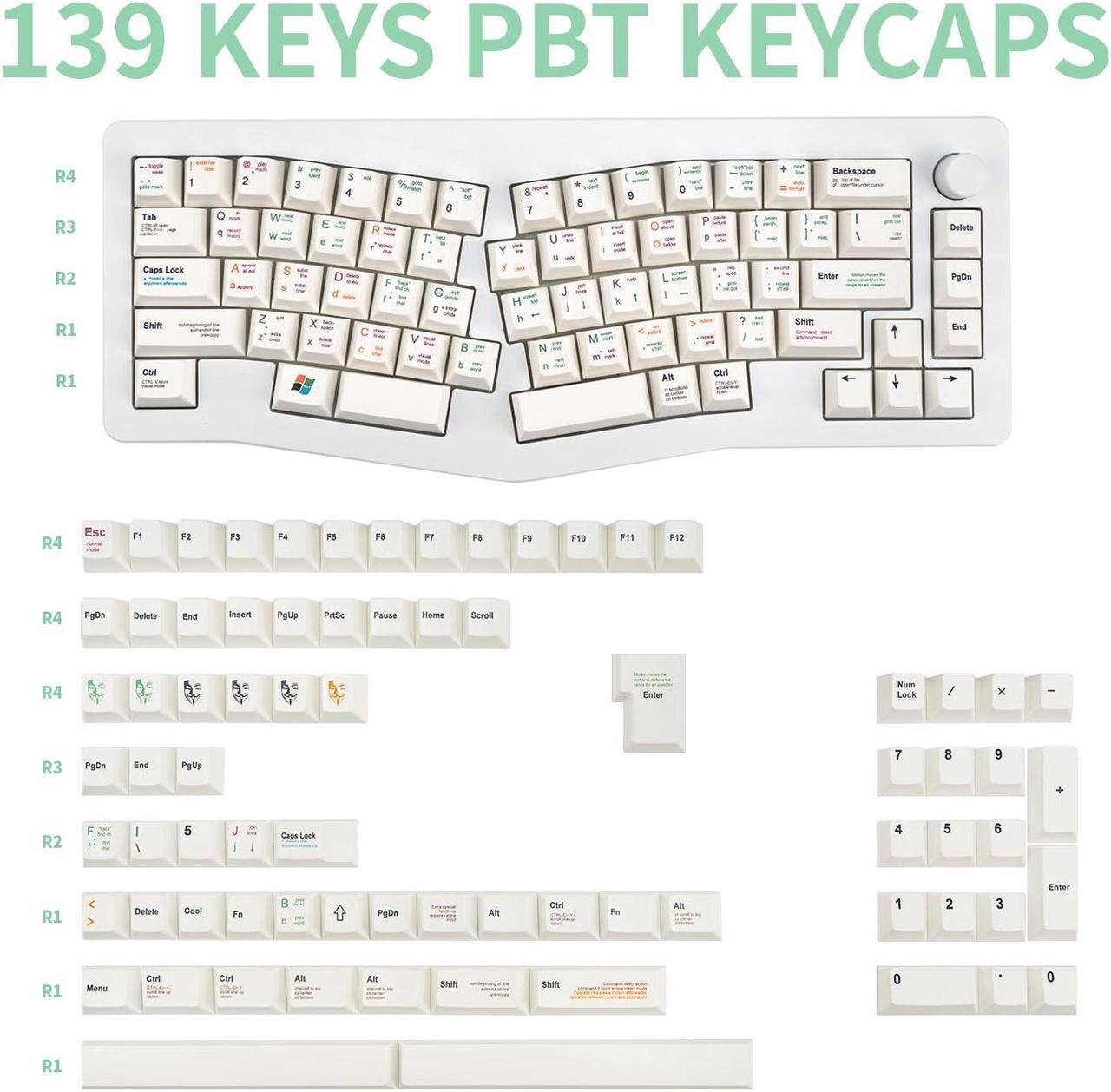 Alt view image 2 of 5 - 139 Keys Keycap White, PBT Keycaps Retro Keycaps, Multi-Colored Dye Sub Keycaps, Cherry Profile Keycaps for 61/64/68/75/84/87/96/980/100/104/108 ANSI/ISO Mechanical Keyboard