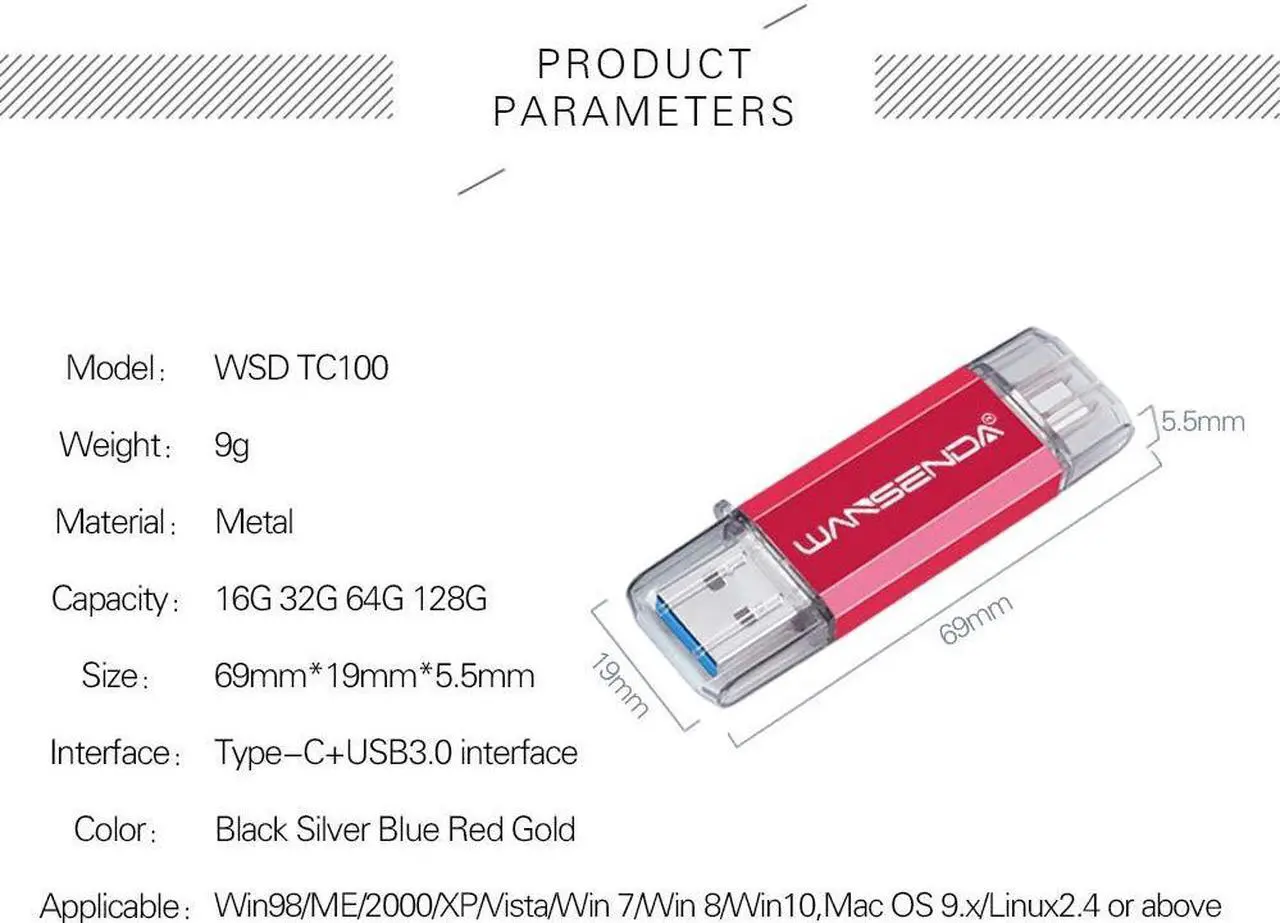 Alt view image 2 of 5 - WANSENDA Type-C Flash Drive USB C Photo Storage USB 3.0/3.1 Thumb Drive Keychain for USB-C Smartphones Samsung Galaxy LG Google Pixel XL (256GB, Red)
