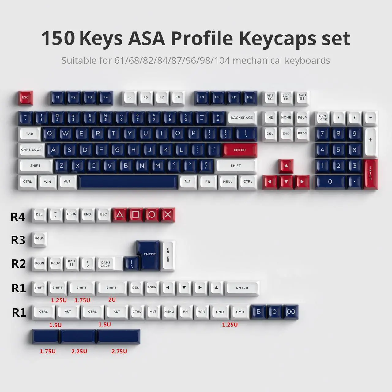 Alt view image 3 of 5 - Owpkeenthy WHYSP 150 Keys Custom Keycaps ASA Profile Double-Shot ABS Keycaps Set Compatible or Cherry Gateron MX Switches Mechanical Keyboard(Abyss)