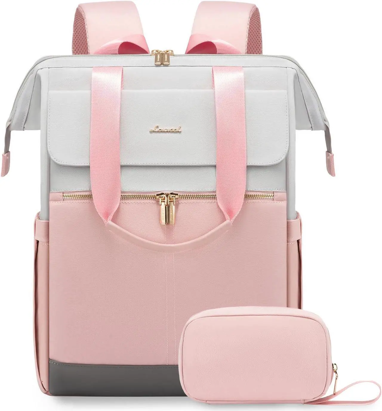Main image of LOVEVOOK 17.3 Inch Laptop Backpack for Women, Large Capacity Travel Backpack with Organizer Bag, Waterproof Carry on Backpack Work Bag with USB Port, Teacher Nurse Backpack Purse, 2PCS, Grey-Pink