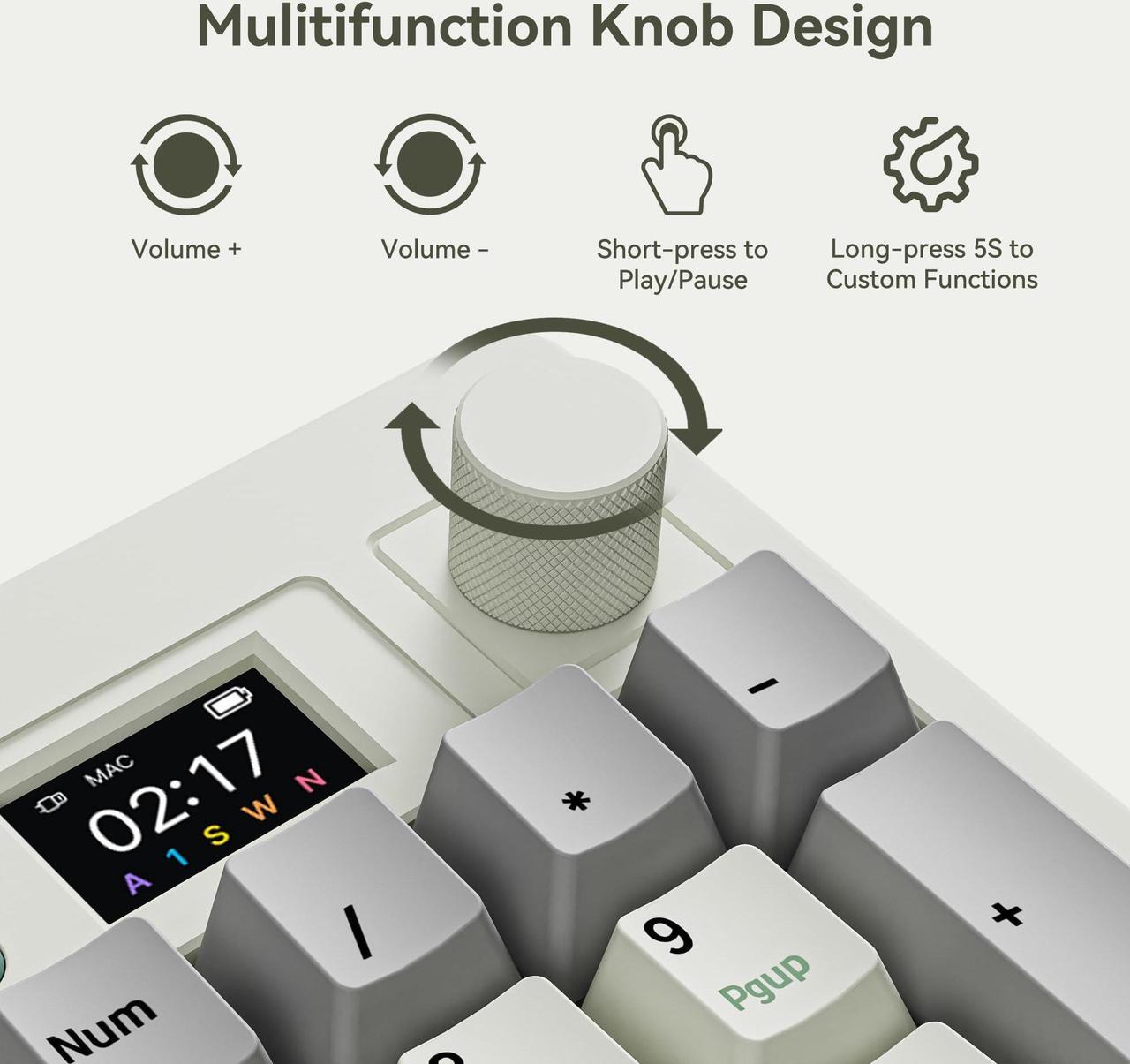 Alt view image 3 of 5 - BOYI K104Pro Retro Mechanical Keyboard,Gasket Structure BT5.0/2.4G/Type-C 4000mAh RGB Gaming Keyboard,Linear Lubed Switches HotSwap NKRO Wireless Custom Keyboard with Screen Display&Knob for Win/Mac