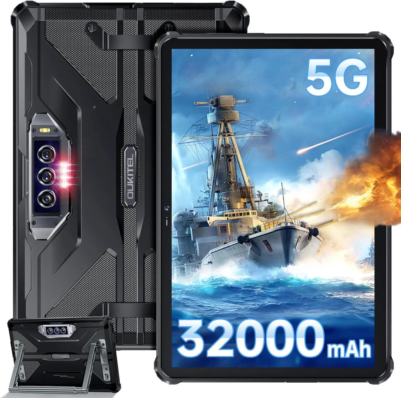 Main image of OUKITEL RT7 Rugged Tablet 5G, 32000mAh Battery Waterproof Tablet, 33W Fast Charging, 24GB+256GB, 10.1" FHD+, 48MP+20MP Night Vision Camera Tablets PC Android 13, Dual SIM/5G WiFi/GPS/NFC, T-Mobile