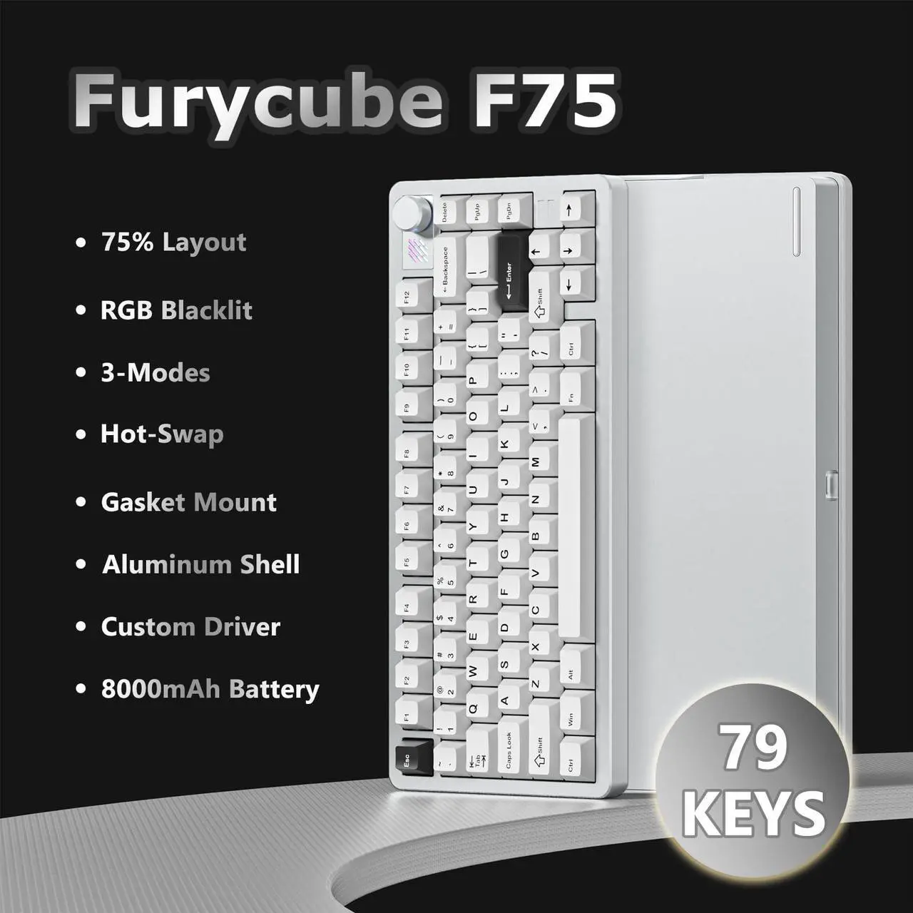 Alt view image 4 of 5 - SUEHIODHY FURYCUBE F75 Mechanical Keyboard, 75% Aluminum Keyboard VIA-programmable Custom Hot Swappable,Gasket Structure,RGB Backlit Gaming Keyboard for PC/Tablet/PS