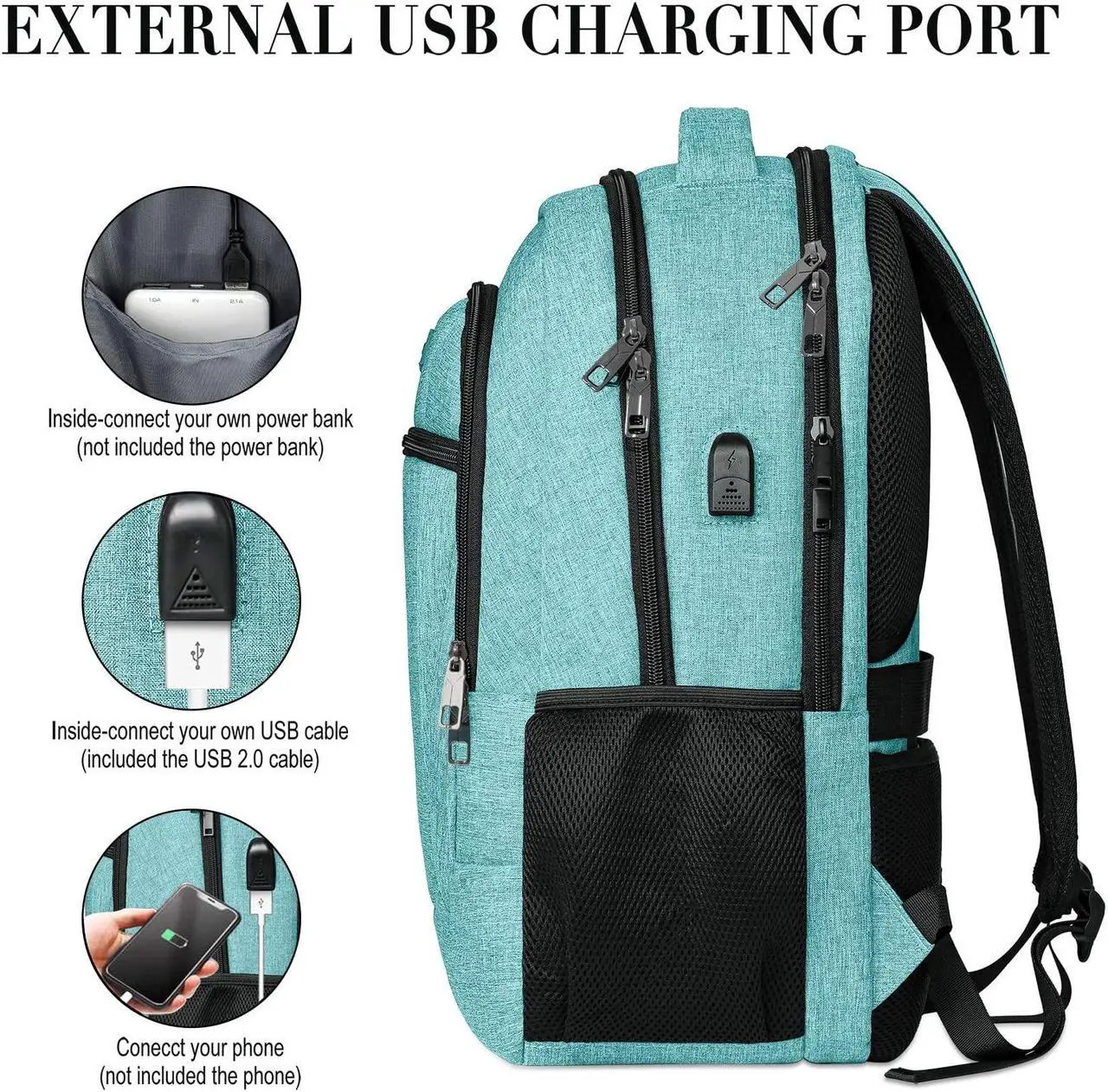 Alt view image 3 of 5 - BIKROD Teal Backpack for Women and Men, Extra Large School Backpacks for Teens, Water Resistant Back Pack with USB Charging Port Fits 17 Inch Laptop, Business Anti Theft Durable Computer Bag Gifts