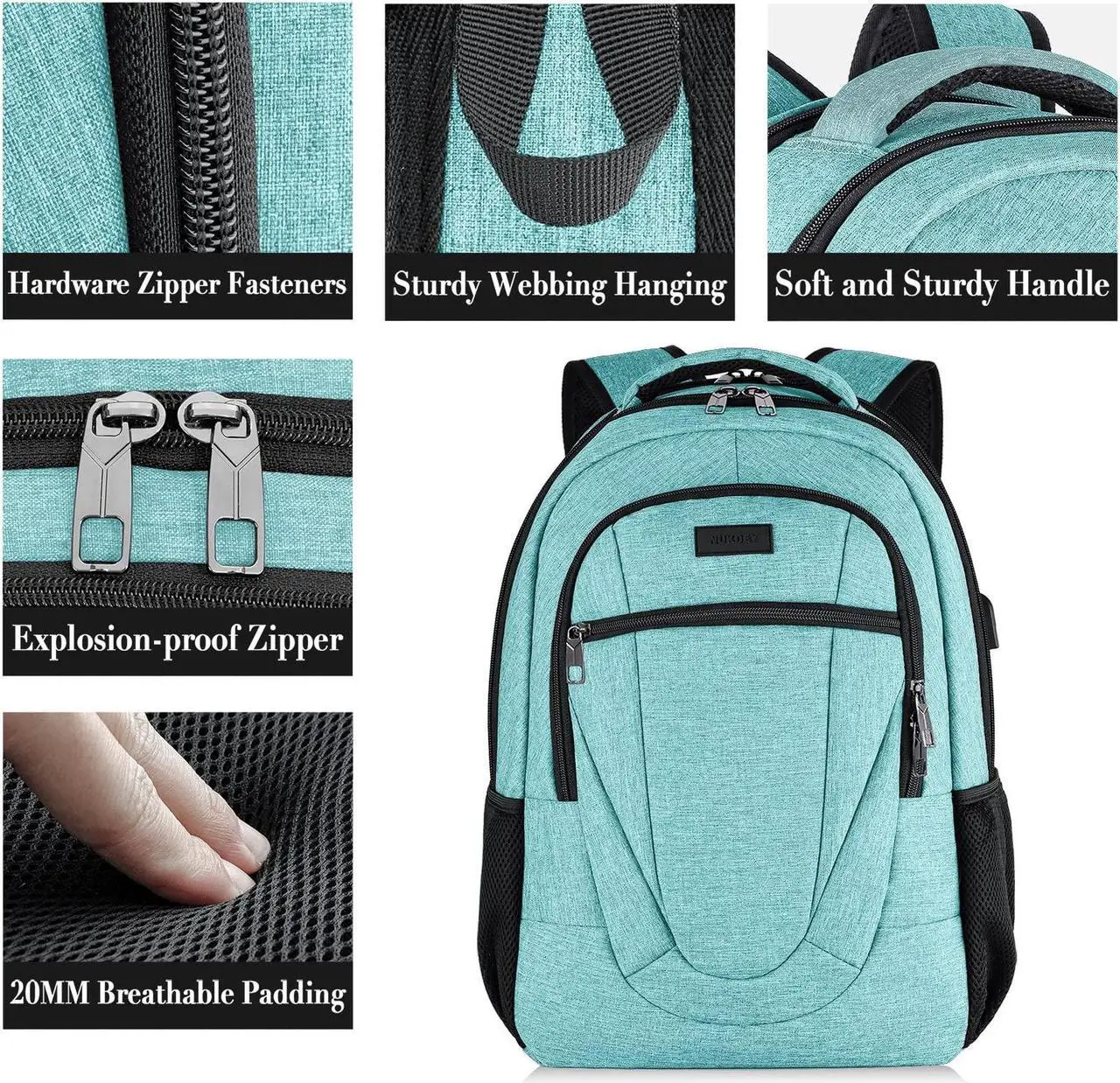 Alt view image 4 of 5 - BIKROD Teal Backpack for Women and Men, Extra Large School Backpacks for Teens, Water Resistant Back Pack with USB Charging Port Fits 17 Inch Laptop, Business Anti Theft Durable Computer Bag Gifts