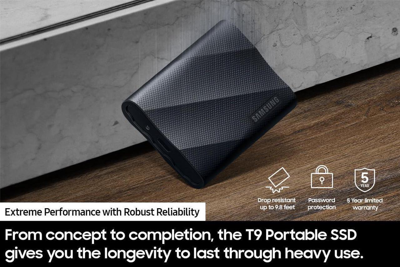 Alt view image 2 of 5 - SAMSUNG T9 Portable SSD 1TB, USB 3.2 Gen 2x2 External Solid State Drive, Seq. Read Speeds Up to 2,000MB/s for Gaming, Students and Professionals, MU-PG1T0B/AM, Black