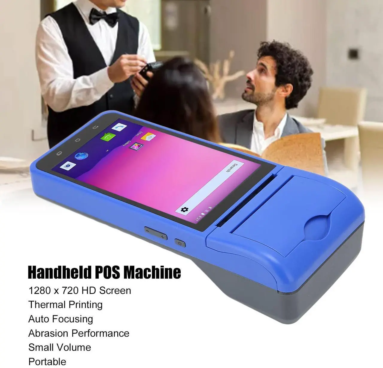 Alt view image 2 of 5 - Handheld POS Machine, 1280 X 720 HD Screen Thermal Printing Auto Focusing Receipt Printer Portable Smart Mobile POS Terminal Payment Kit Ordering Machine(US)
