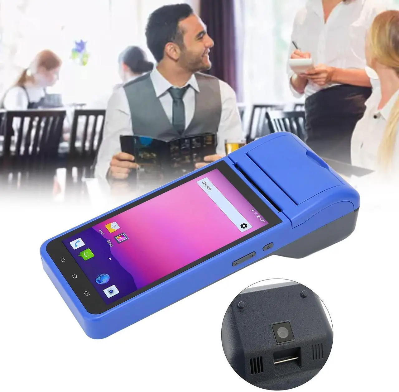 Alt view image 4 of 5 - Handheld POS Machine, 1280 X 720 HD Screen Thermal Printing Auto Focusing Receipt Printer Portable Smart Mobile POS Terminal Payment Kit Ordering Machine(US)