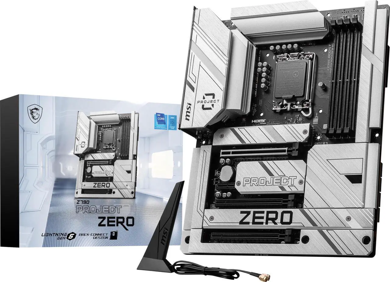 Main image of MSI Z790 Project Zero Gaming Motherboard (Support 14th/13th/12th Gen Intel Processors, LGA 1700, DDR5, PCIe 5.0, M.2 Slots, 2.5Gbps LAN, USB 3.2 Gen2, HDMI/DP, Wi-Fi 7, Bluetooth 5.4, ATX)