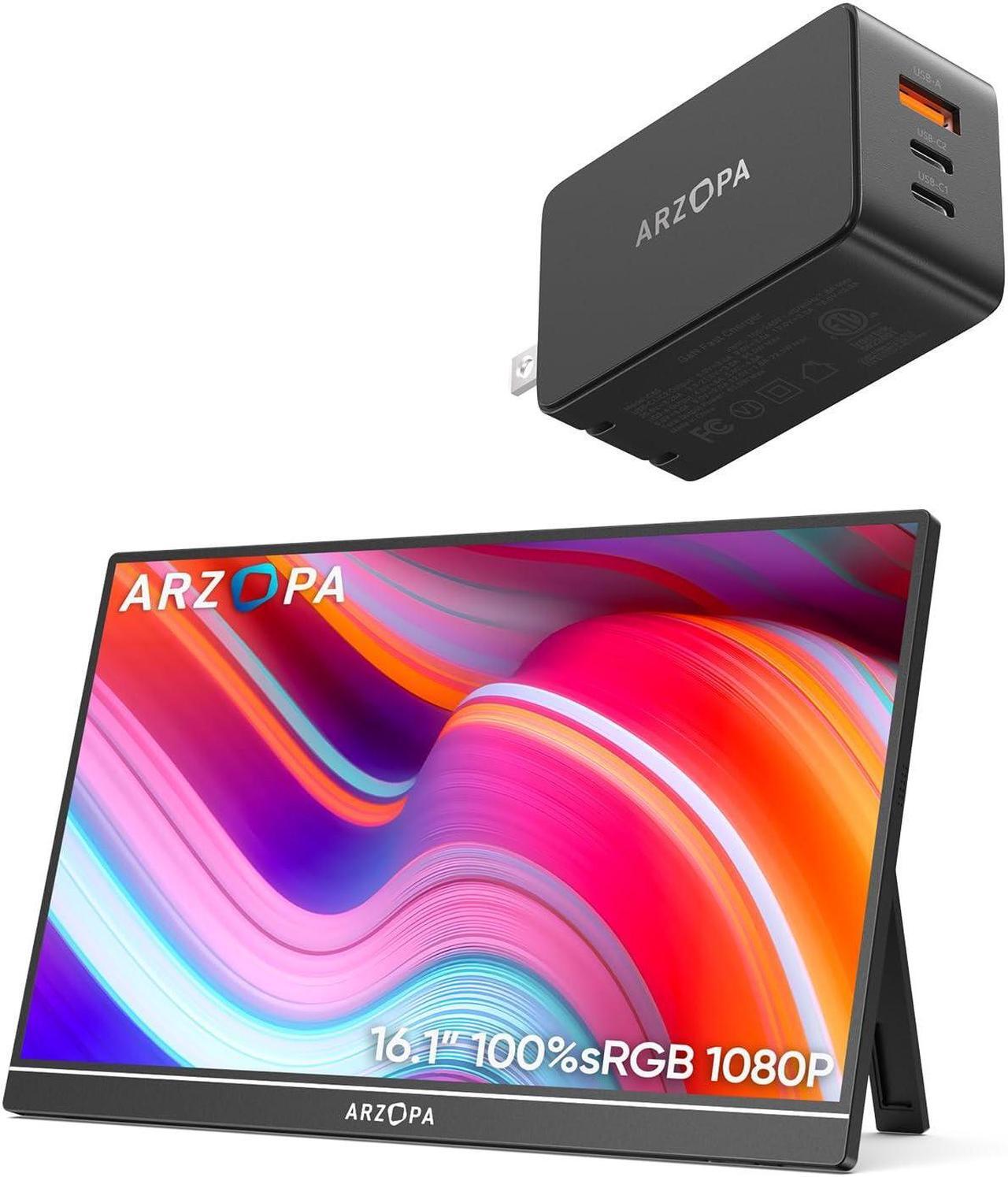 Main image of ARZOPA 16.1" Portable Monitor with Built-in Stand and 65W 3 Ports USB Fast Charger Bundle