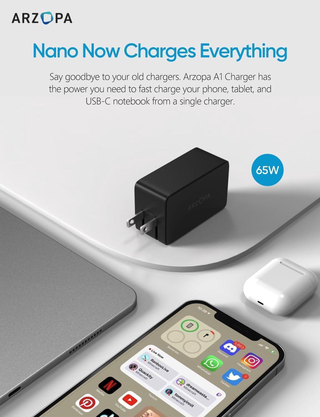 Alt view image 4 of 5 - ARZOPA 16.1" Portable Monitor with Built-in Stand and 65W 3 Ports USB Fast Charger Bundle