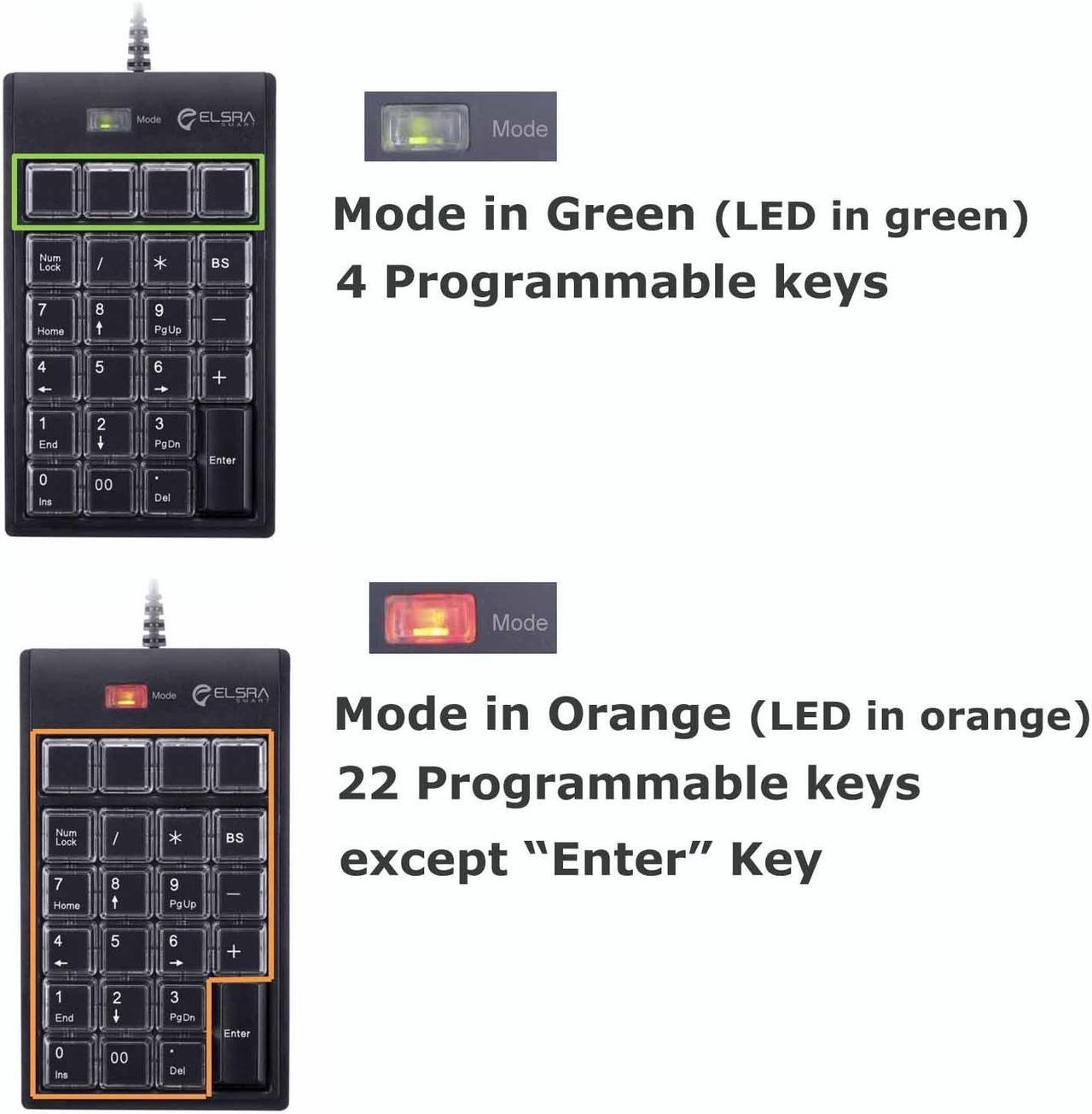 Alt view image 4 of 5 - ELSRA USB Wired Programming Numeric Keypad ControlPad Black PK-2068(23 Key, 2-Level programmable, 2 USB Hub) for Windows