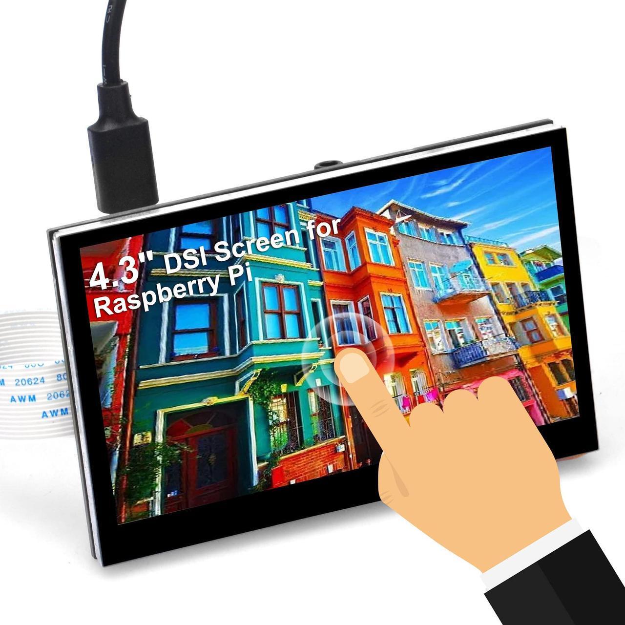 Main image of OSOYOO 4.3 inch IPS LCD Capacitive Touc Screen Display 800x480 DSI Interface for Raspberry Pi 4 3 2 Model B B+ A+