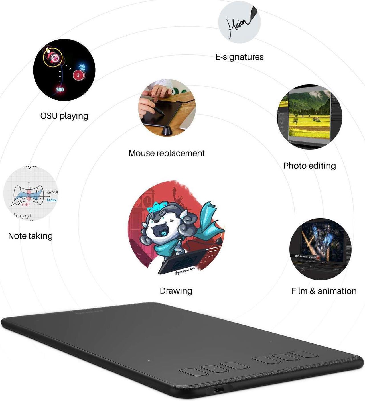 Alt view image 5 of 5 - HUION Inspiroy H640P Drawing Tablet, 6x4 inch Art Tablet with Battery-Free Stylus, 8192 Pen Pressure, 6 Hot Keys, Graphics Tablet for Drawing, Writing, Design, Teaching, Work with Mac, PC & Mobile