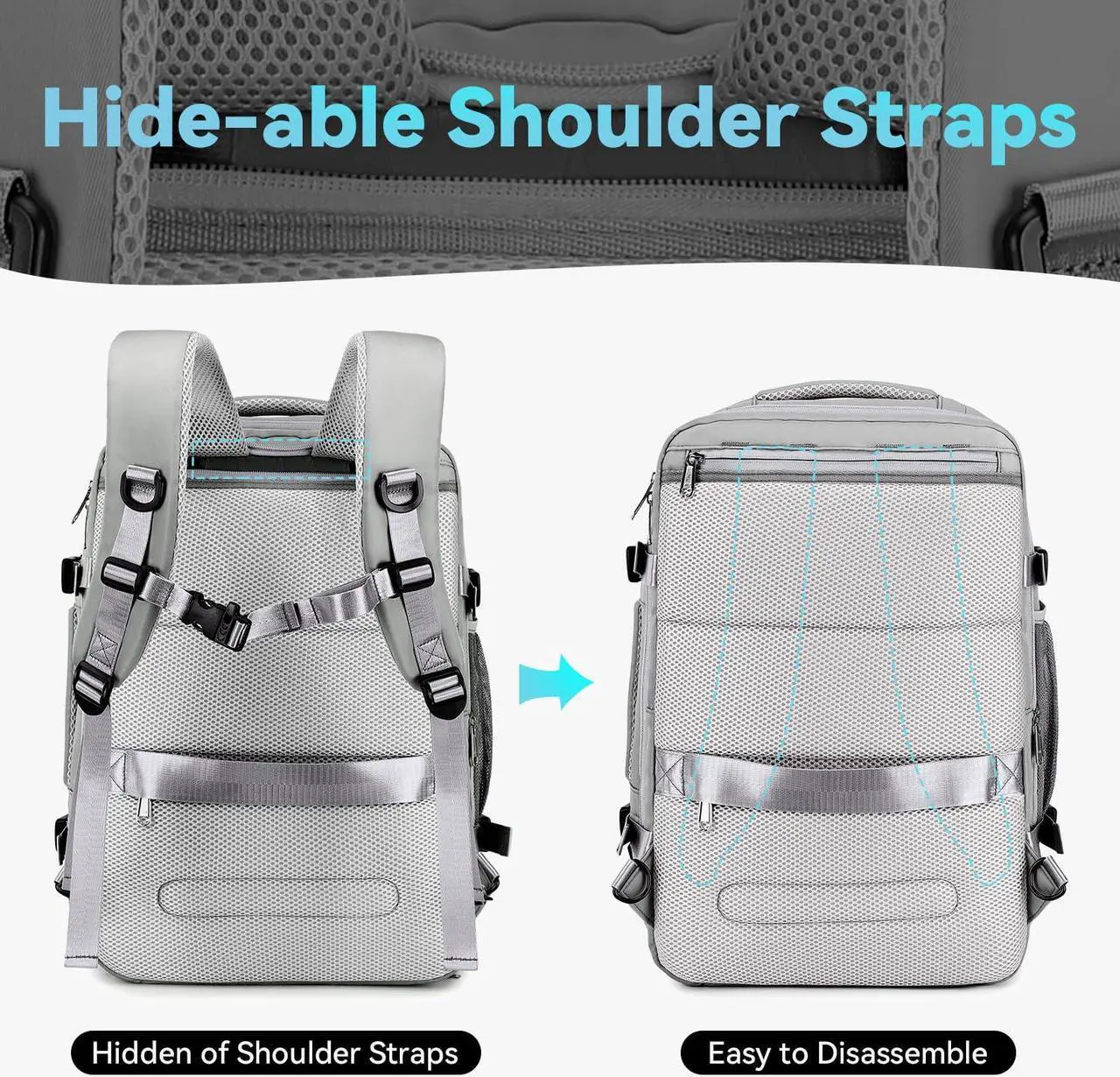 Alt view image 4 of 5 - Victoriatourist Carry on Travel Backpack for Men Women, Extra Large 40L Flight Approved Expandable Suitcase With USB/Type-C Charging Port, Water Resistant Luggage Daypack Business Weekender Bag, Grey