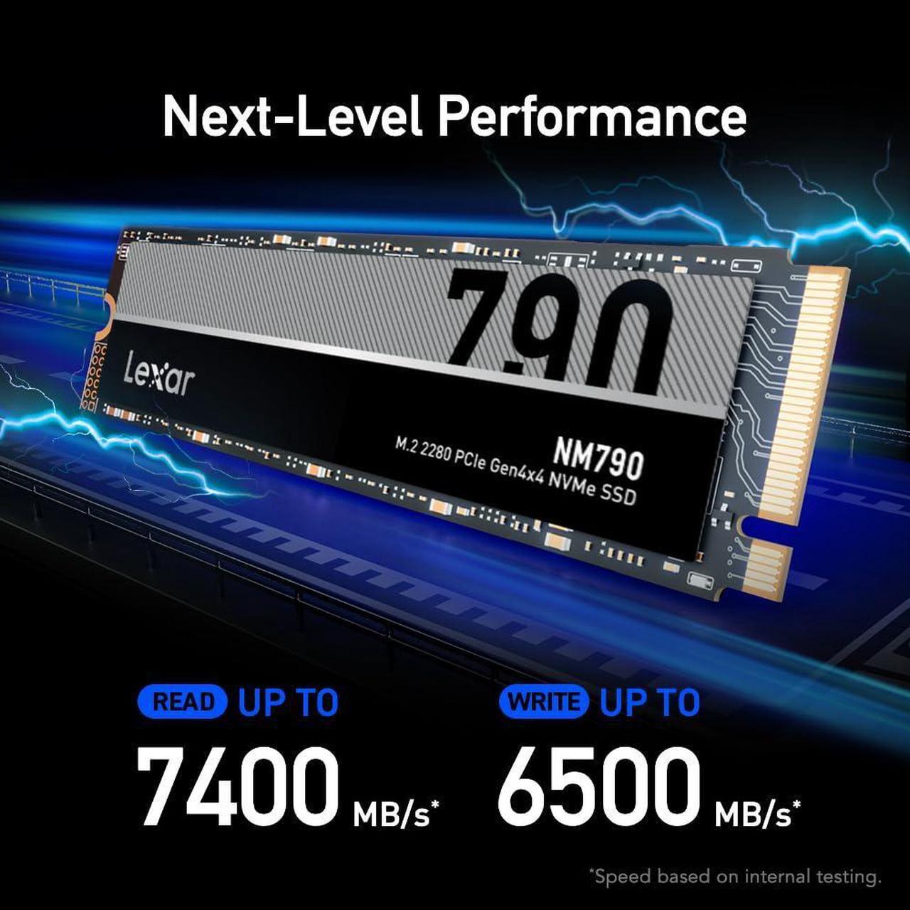 Alt view image 2 of 5 - Lexar 1TB NM790 SSD PCIe Gen4 NVMe M.2 2280 Internal Solid State Drive, Up to 7400/6500 MB/s Read/Write, Compatible with PS5, for Gamers and Creators, Black (LNM790X001T-RNNNU)