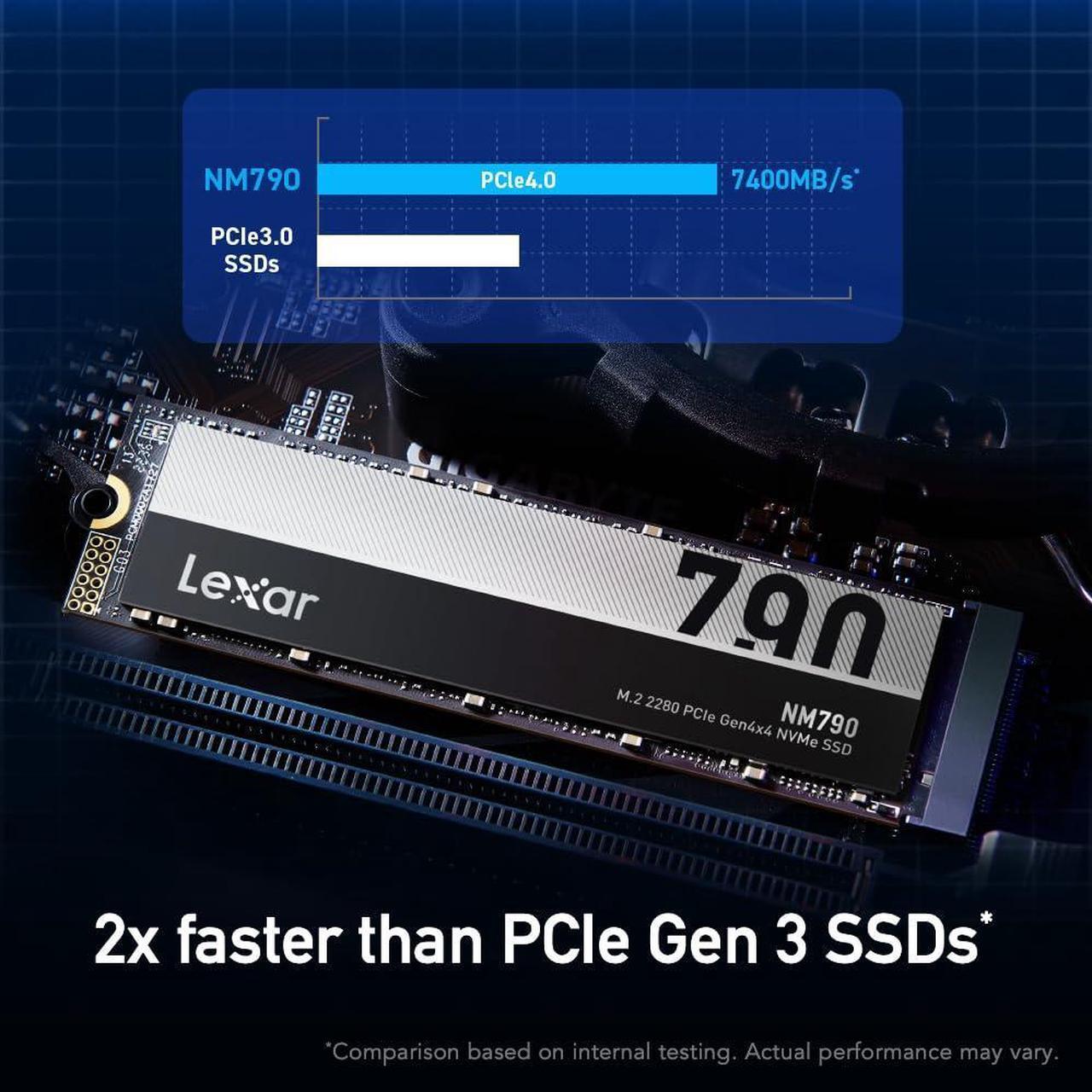 Alt view image 3 of 5 - Lexar 1TB NM790 SSD PCIe Gen4 NVMe M.2 2280 Internal Solid State Drive, Up to 7400/6500 MB/s Read/Write, Compatible with PS5, for Gamers and Creators, Black (LNM790X001T-RNNNU)