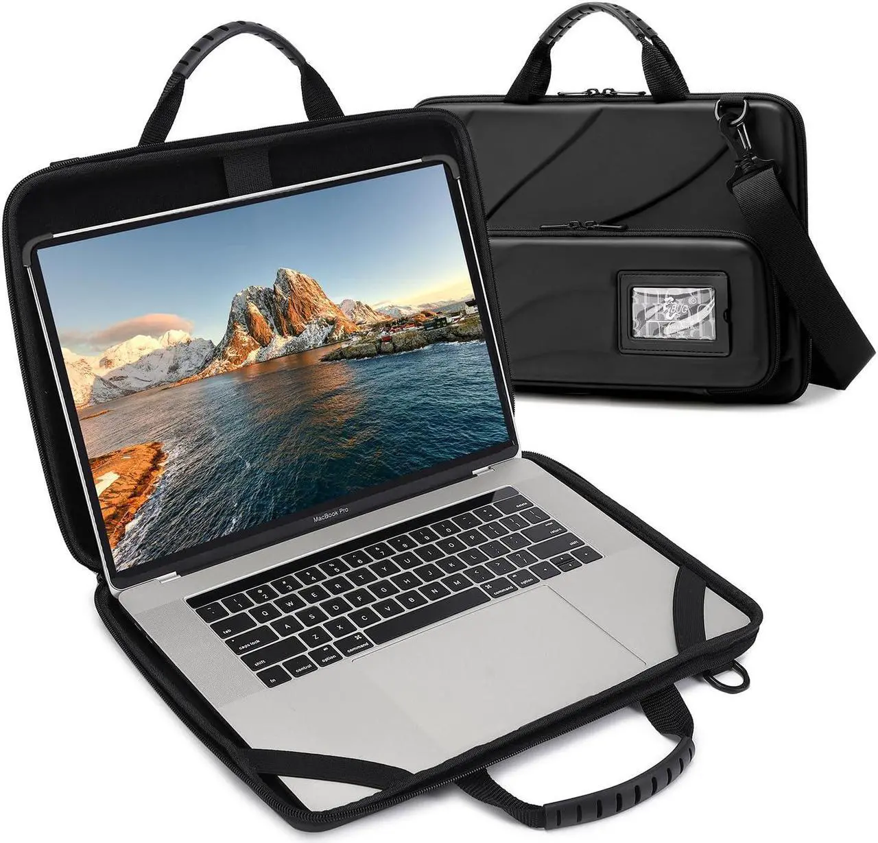 Main image of Laptop Case for 14.1-15.6 Inch Macbook Pro Air Chromebook HP Lenovo Work-in Notebook Computer Hard Shell Laptop Bag for Men Women with Pouch and Shoulder Strap (14.2"L x 9.5"W, Black)