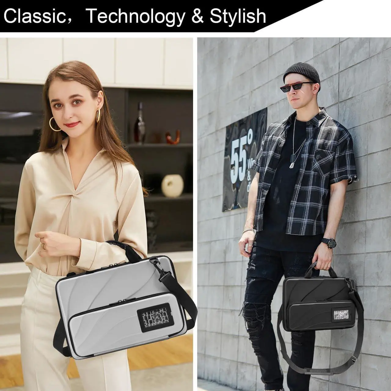 Alt view image 2 of 5 - Laptop Case for 14.1-15.6 Inch Macbook Pro Air Chromebook HP Lenovo Work-in Notebook Computer Hard Shell Laptop Bag for Men Women with Pouch and Shoulder Strap (14.2"L x 9.5"W, Black)