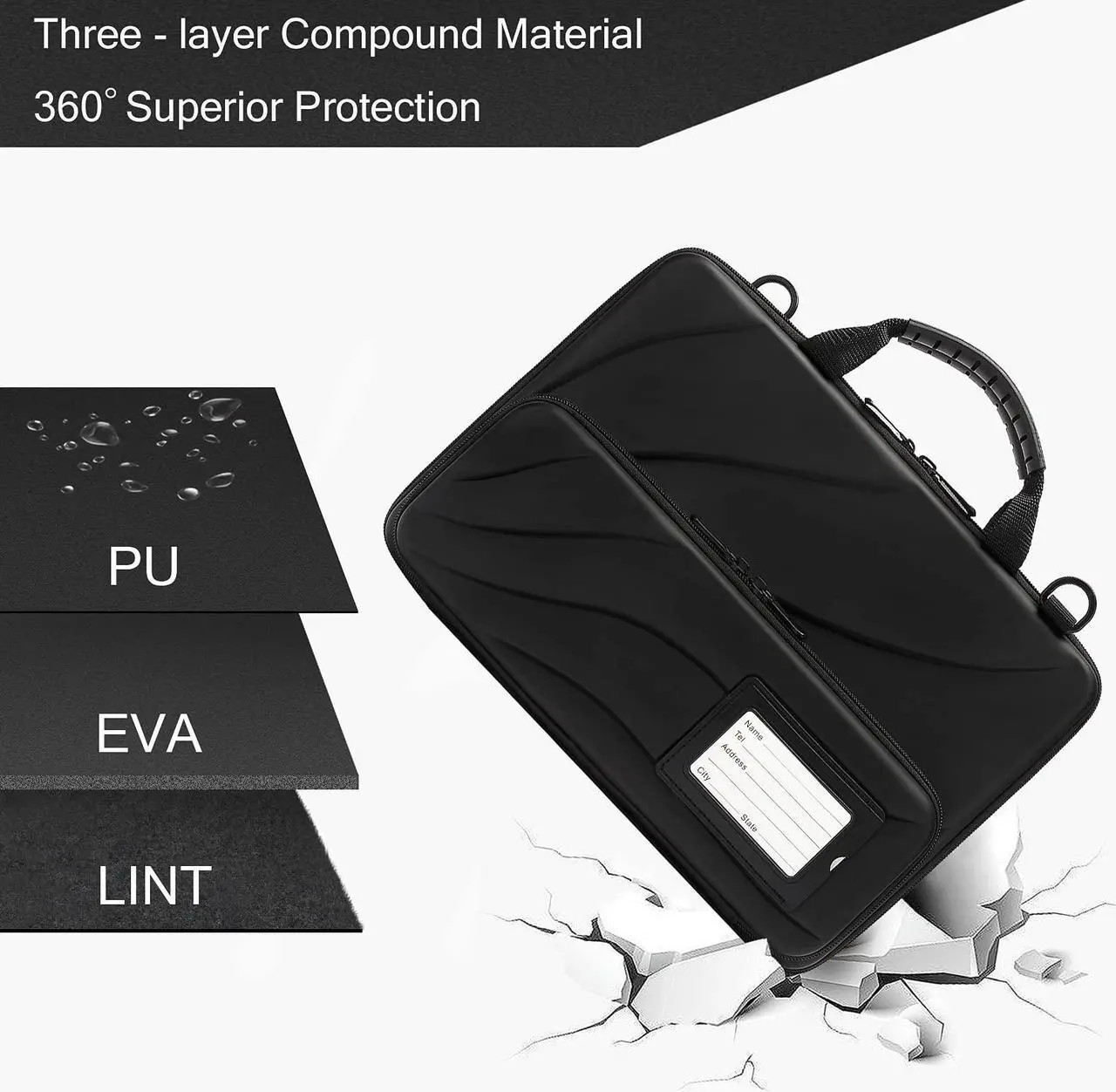 Alt view image 5 of 5 - Laptop Case for 14.1-15.6 Inch Macbook Pro Air Chromebook HP Lenovo Work-in Notebook Computer Hard Shell Laptop Bag for Men Women with Pouch and Shoulder Strap (14.2"L x 9.5"W, Black)