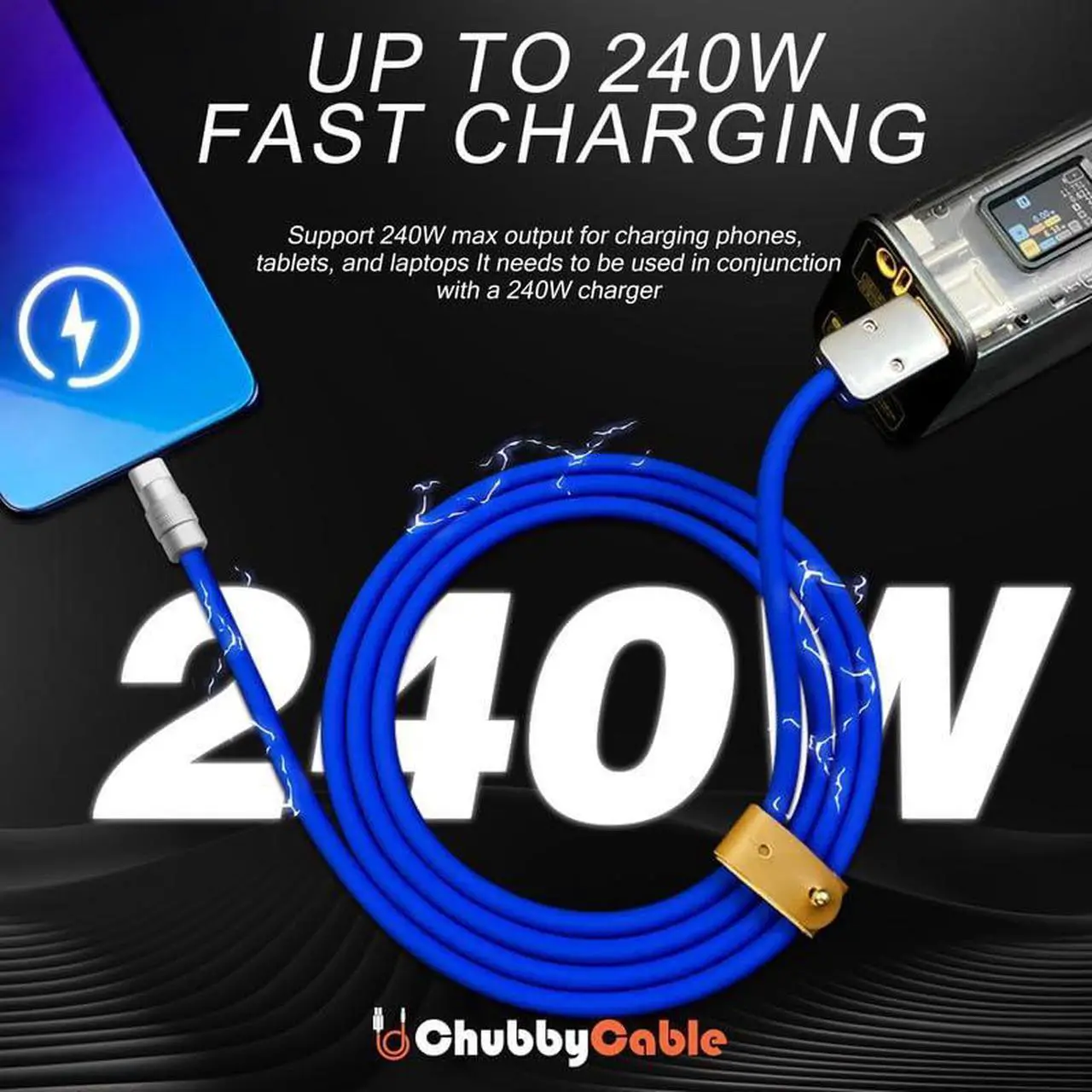 Alt view image 3 of 5 - chubbycable Couple Chubby - 2-Pack 240W USB C Cable Extra Thick Silicone Fast Charging Cable Compatible with iPhone 16/15 Series iPad Galaxy Series, Green+Yellow, USB-A to Type-C, 6.6FT