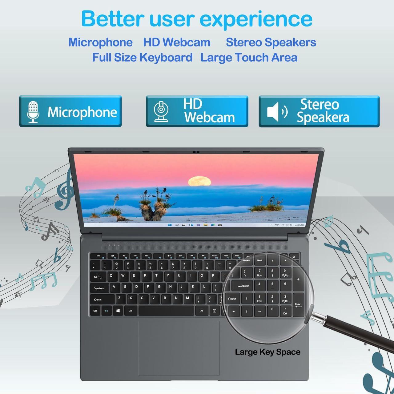 Alt view image 4 of 5 - IJKKJI Laptop Computer, 17 inch Laptop, Intel Celeron N5095(UP to 2.9GHz) 16GB RAM 512GB SSD, Computers with Windows 11, 1920 x 1080 Display, Type-C, Webcam, Dual Wi-Fi, Buletooth 4.2, HDMI, USB 3.0