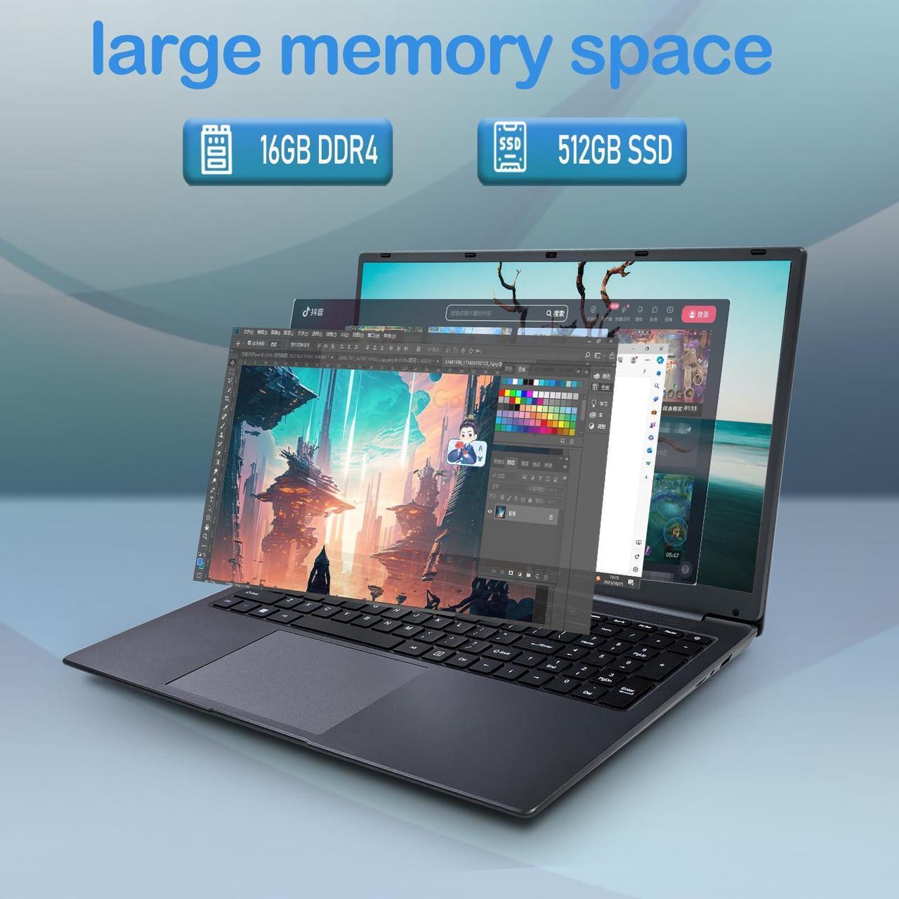 Alt view image 5 of 5 - IJKKJI Laptop Computer, 17 inch Laptop, Intel Celeron N5095(UP to 2.9GHz) 16GB RAM 512GB SSD, Computers with Windows 11, 1920 x 1080 Display, Type-C, Webcam, Dual Wi-Fi, Buletooth 4.2, HDMI, USB 3.0