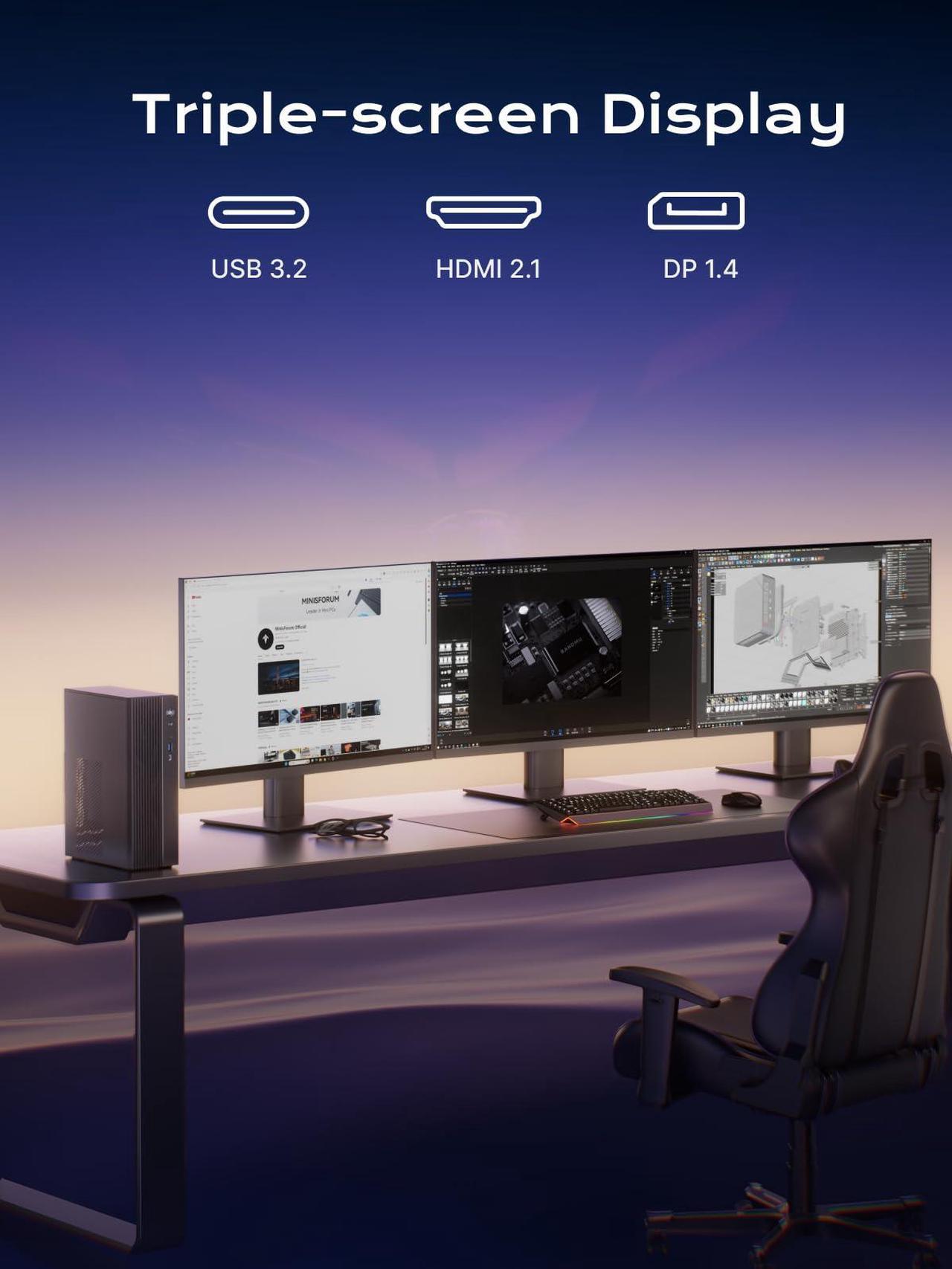 Alt view image 4 of 5 - MINISFORUM 795S7 Barebone with Mini PC, AMD Ryzen 9 7945HX(16 C/32 T,up to 5.4GHz),PCIe 5.0X16,Triple Display USB-C/HDMI2.1/DP1.4,2.5G LAN Mini Computer,M.2 2230 Key E Slot,5xUSB Type-A(NO RAM/SSD/OS)