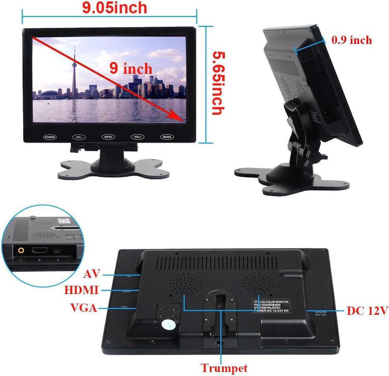 Alt view image 2 of 5 - PONPY 9" Ultra Thin High-Res 1024x600 Color TFT LCD CCTV Video Display Screen HD Portable Touch Button Monitor with AV/VGA/HDMI Input for Security Surveillance Cam (MT406(9" 1024 * 600 LCD))