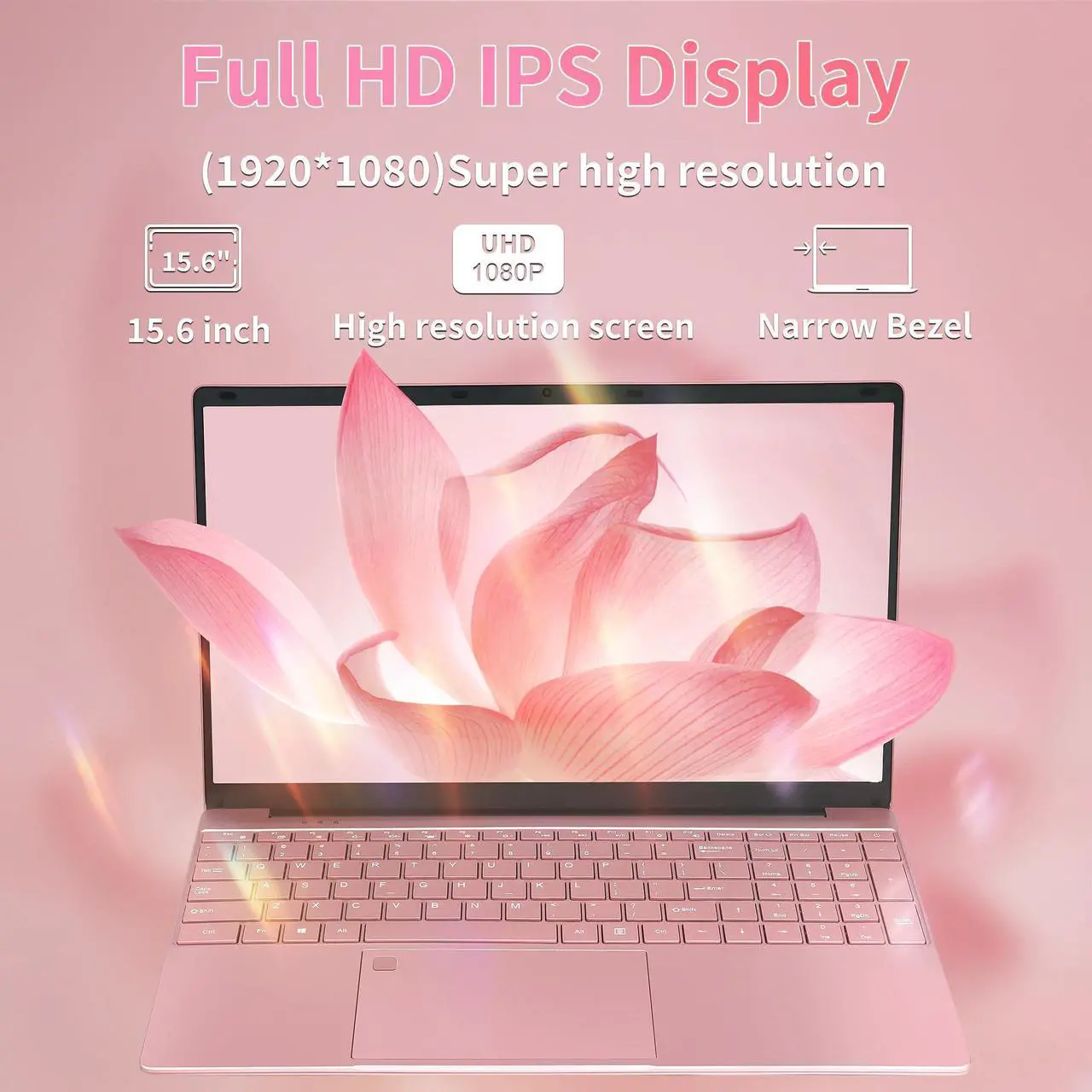 Alt view image 2 of 5 - OMSERVB 15.6" Pink Laptop,12th Gen N95(Up to 3.4Ghz),DDR4 32G RAM, 1TB NVME SSD, Win 11&Office 2019,Fingerprint Lock,Portable Notebook PC with Backlit KB (TB, 1)