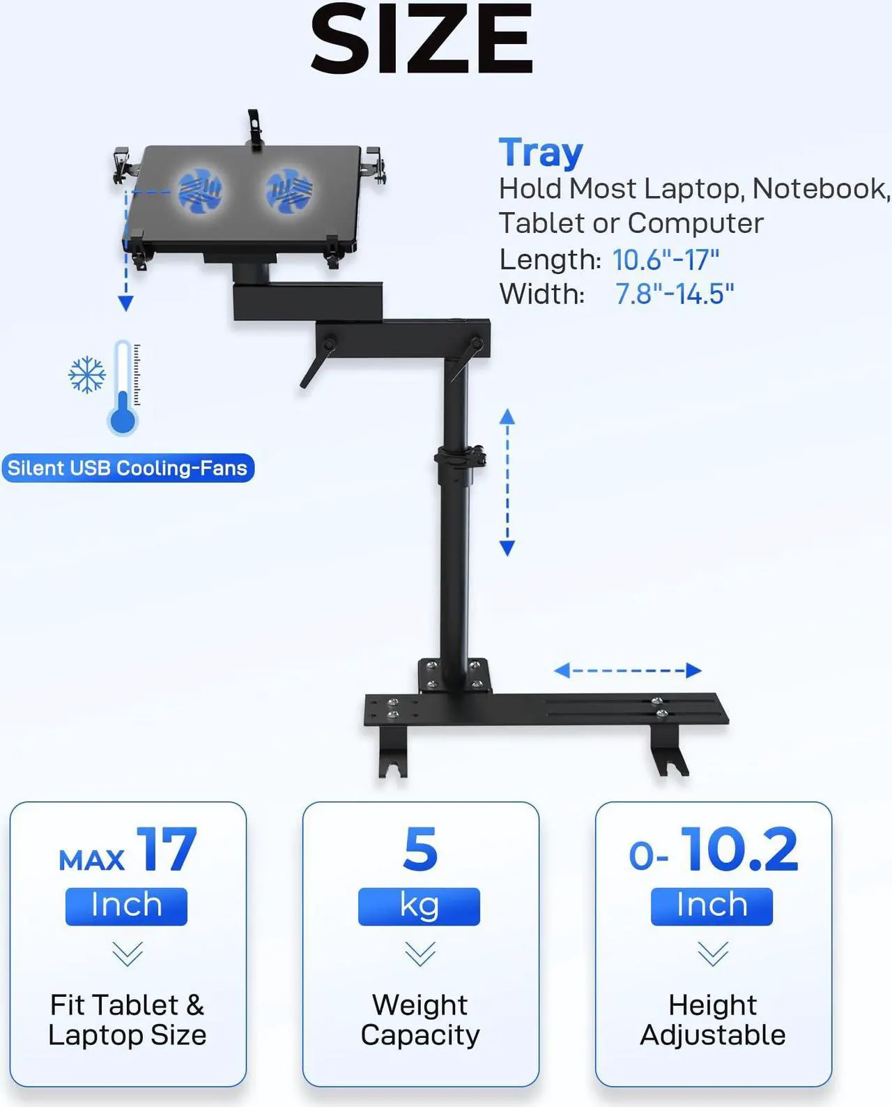 Alt view image 3 of 5 - SPIRRELAB Car Laptop Mount for Vehicle, Trucks, Vans, Adjustable Aluminum No-Drill Laptop Car Holder